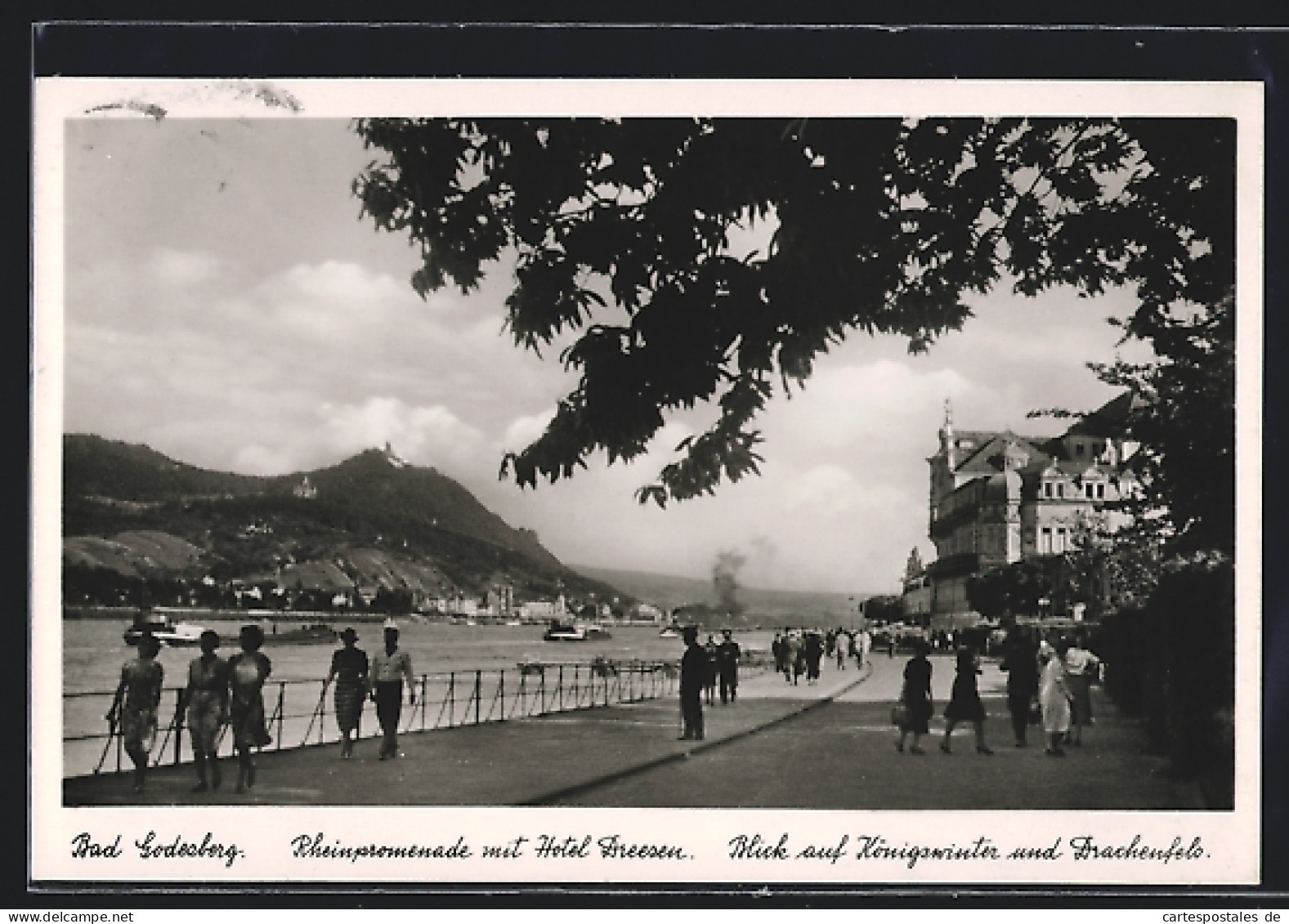 AK Bad Godesberg, Hotel Dreesen An Der Rheinpromenade, Blick Auf Königswinter Und Drachenfels  - Koenigswinter