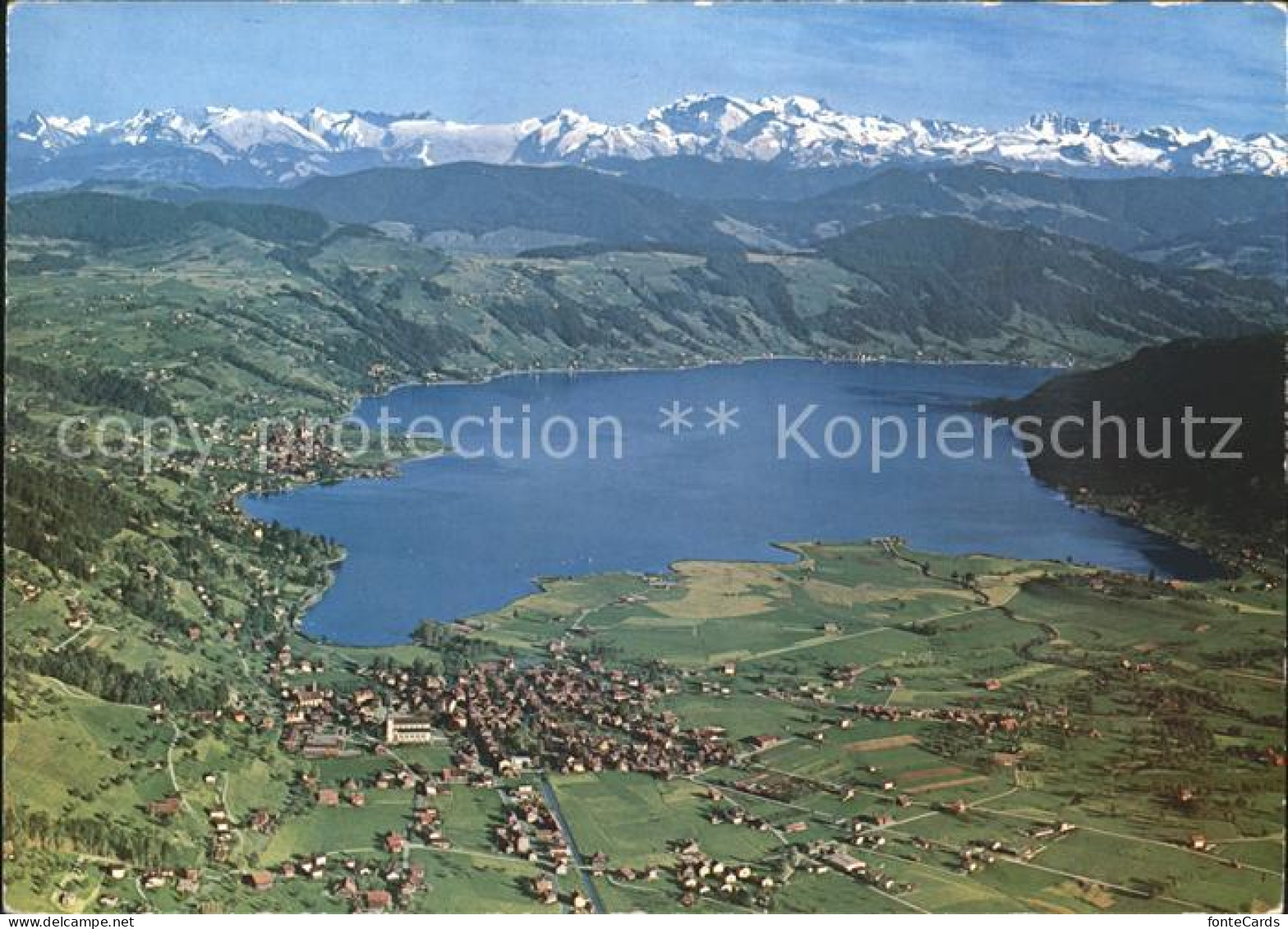 11865470 Oberaegeri Mit See Und Alpen Fliegeraufnahme Oberaegeri - Sonstige & Ohne Zuordnung