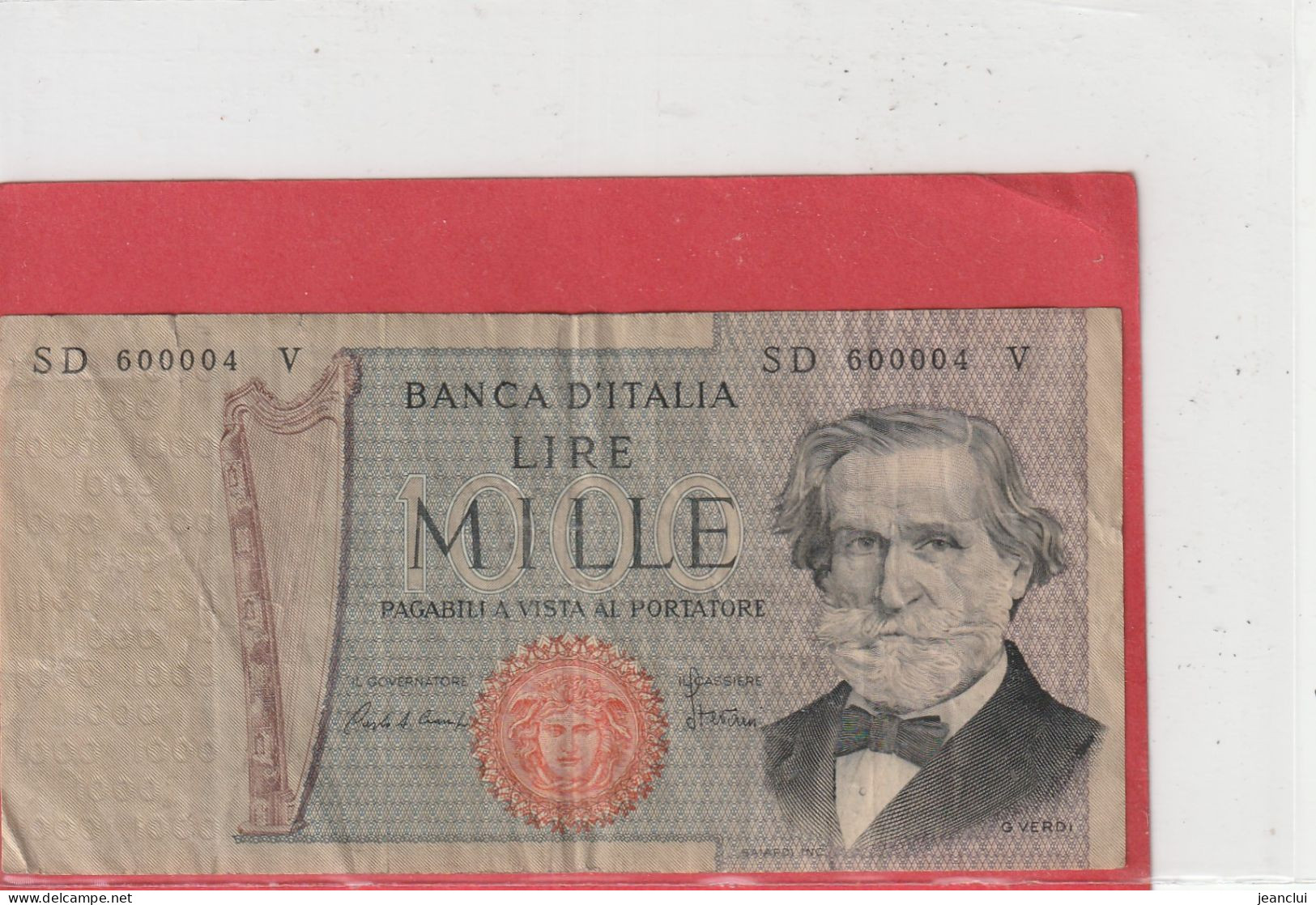 BANCA D'ITALIA  .  1.000 LIRE  .  G. VERDI  .  N°  SD 600004 V .  2 SCANNES  .  BILLET USITE - 1000 Lire