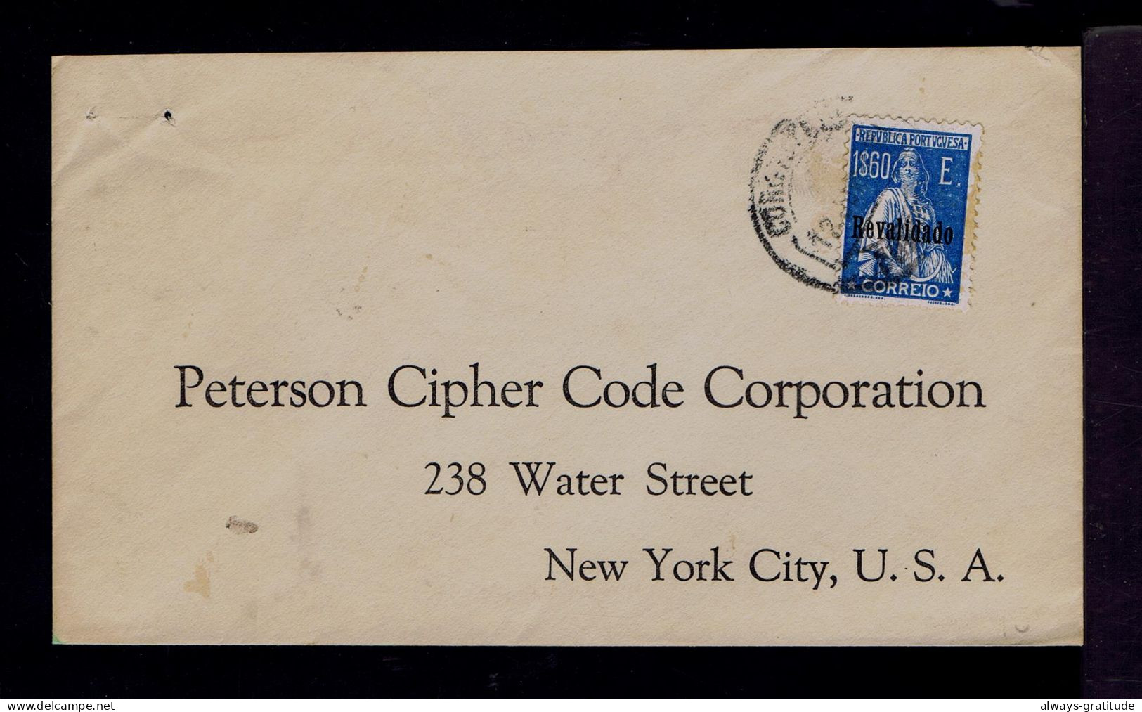 Sp10537 PORTUGAL Ceres Revalidado 1$60 Blue (issue Feb. 1929 Till 15 April 1931) Mailed New York City -US - Brieven En Documenten