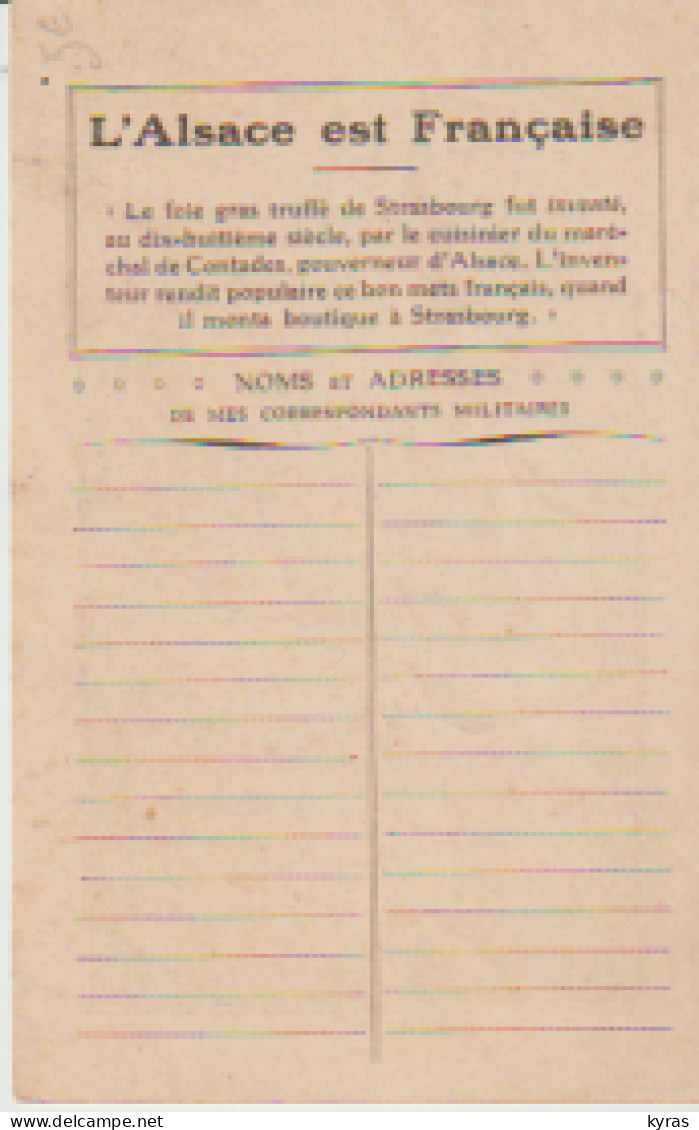 Patriotisme. Illustr. Pierre VINCENT 1918 "L'Alsace Est Française" Foie Gras Truffé De Strasbourg - Patriotiques