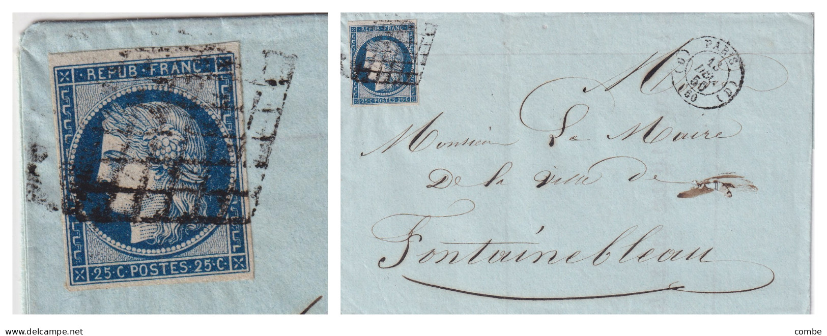 LETTRE. 13 DEC 1850. GRILLE DE PARIS SUR N° 4. 4 BELLES MARGES. POUR FONTAINEBLEAU - Andere & Zonder Classificatie