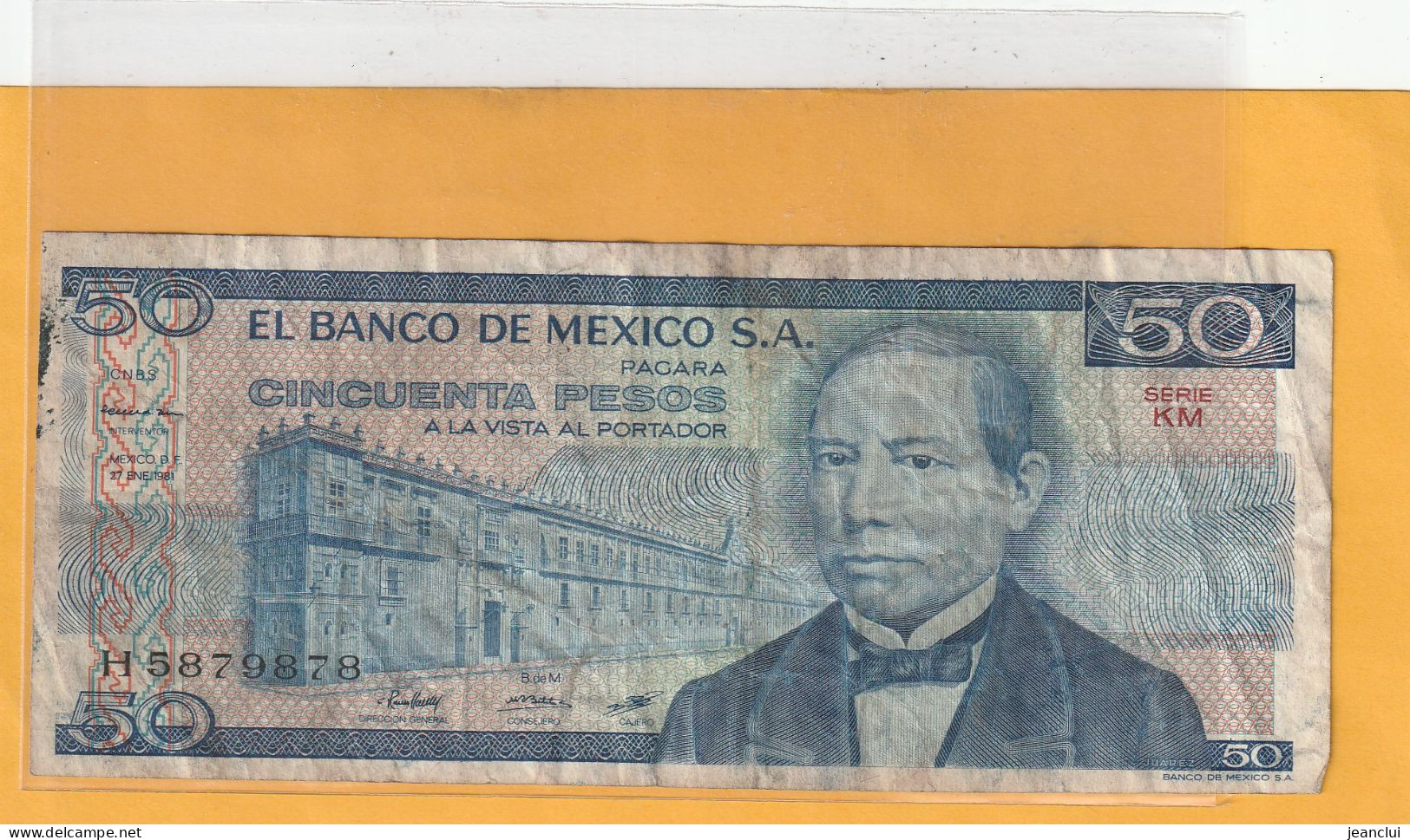 EL BANCO DE MEXICO S.A.  .  50 PESOS  .  27-1-1981  .  N°   H 5879878 .  2 SCANNES  .  BILLET TRES USITE - Mexique