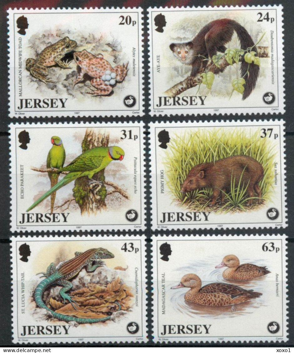 Jersey 1997 MiNr. 799 - 804  WILDLIFE PRESERVATION TRUST VI  Animals Birds Reptiles Frogs 6v MNH**  8.50 € - Jersey