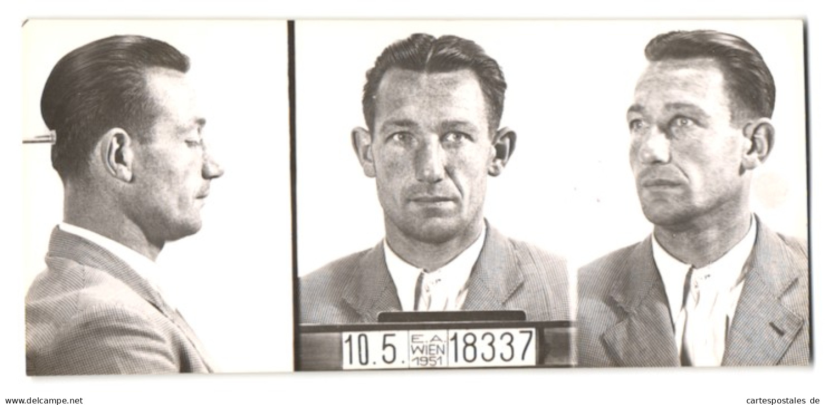 Fotografie Polizeifoto / Mugshot, Franz Schützenhofer, Festgenommen 1951 In Wien  - Métiers