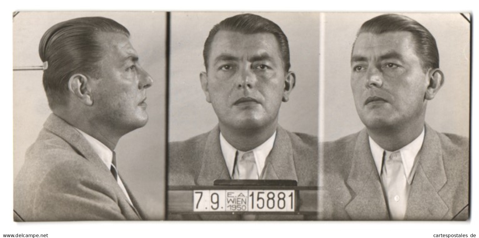 Fotografie Polizeifoto / Mugshot, Wilhelm Dokadpil, Festgenommen 1950 Zu Wien, Polizei  - Métiers