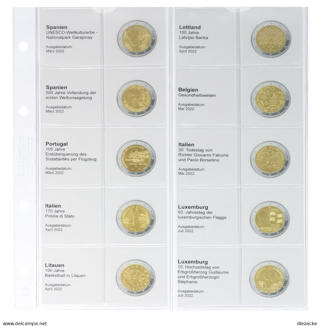 Lindner Vordruckblatt Karat Für 2 Euro-Münzen 1118-34 Neu - Materiale