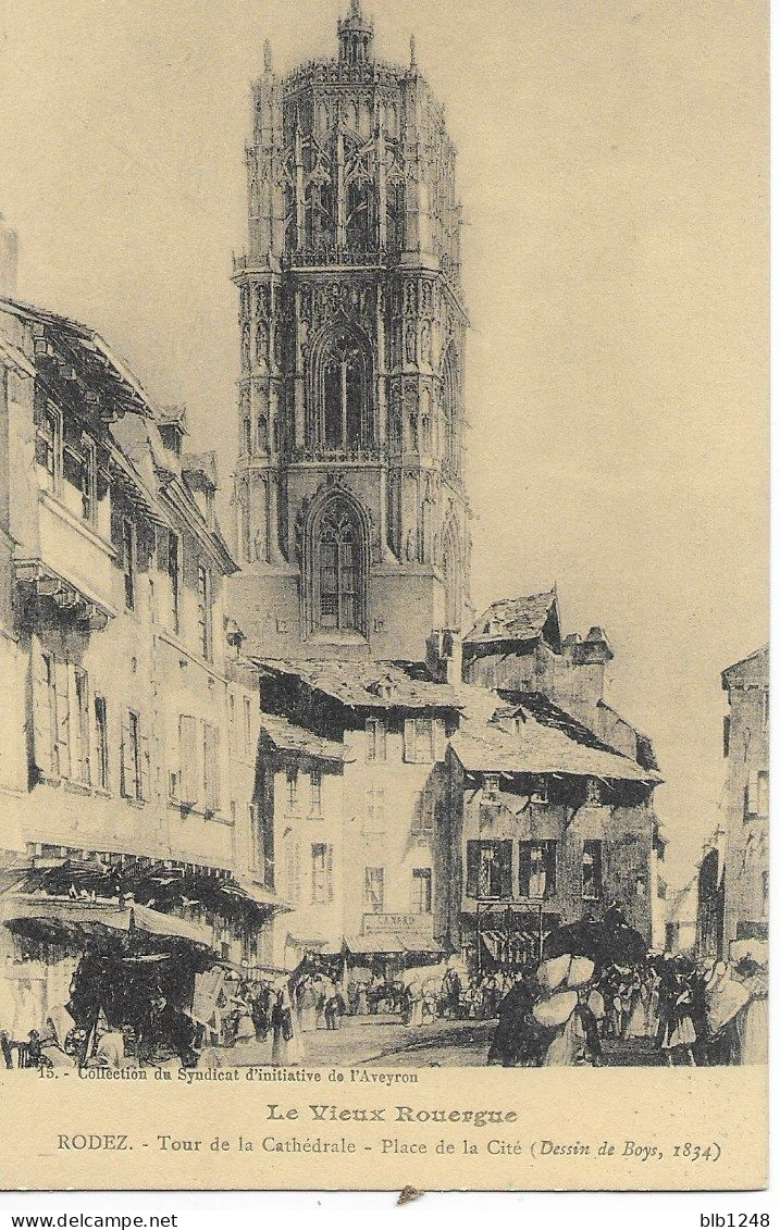 [12] Aveyron > Rodez Tour De La Cathedrale Place De La Cité Dessin De Boys 1834 - Rodez