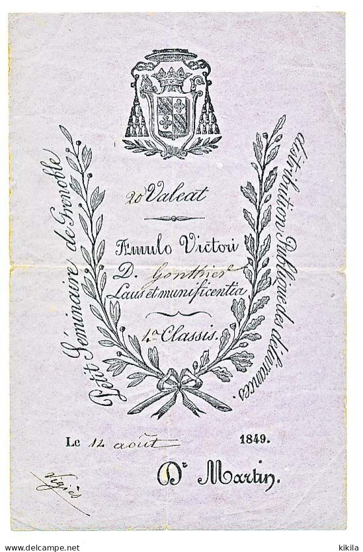 Distribution Publique Des Délivrances Du Petit Séminaires De GRENOBLE Isère Du 14 Août 1849  4a Classis - Diploma & School Reports