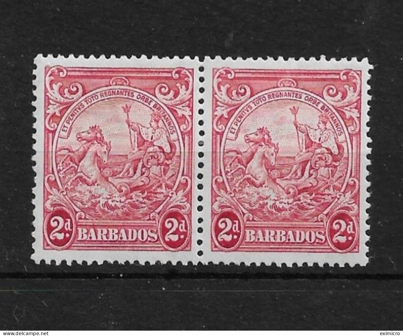 BARBADOS 1938 - 1947 2d CARMINE PERF 13½ X 13 MM PAIR SG 250da/250d ONE SHOWING 'EXTRA FRAME LINE '' VARIETY Cat £66+ - Barbades (...-1966)