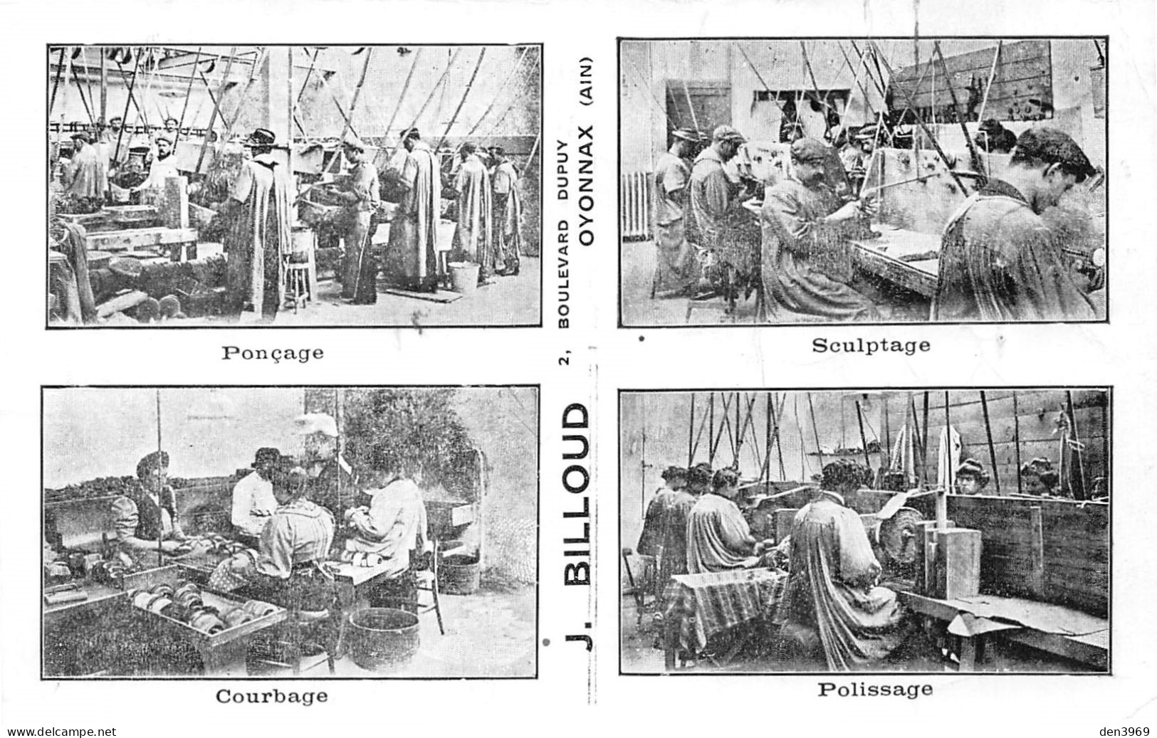 OYONNAX (Ain) - Industrie Du Peigne Billoud, 2 Bld Dupuy : Ponçage, Sculptage, Courbage, Polissage - Ecrit 1930 (2 Scans - Oyonnax