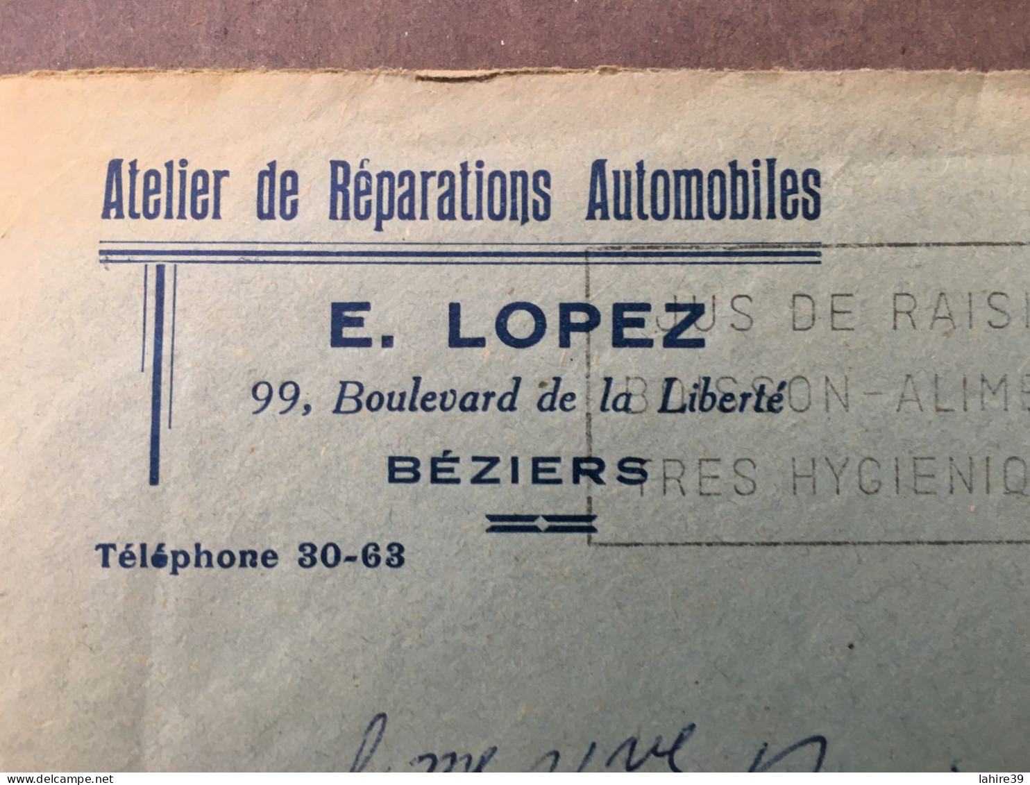 Enveloppe Publicitaire / E.Lopez / Réparations Automobiles / Béziers / 1956 - 1950 - ...