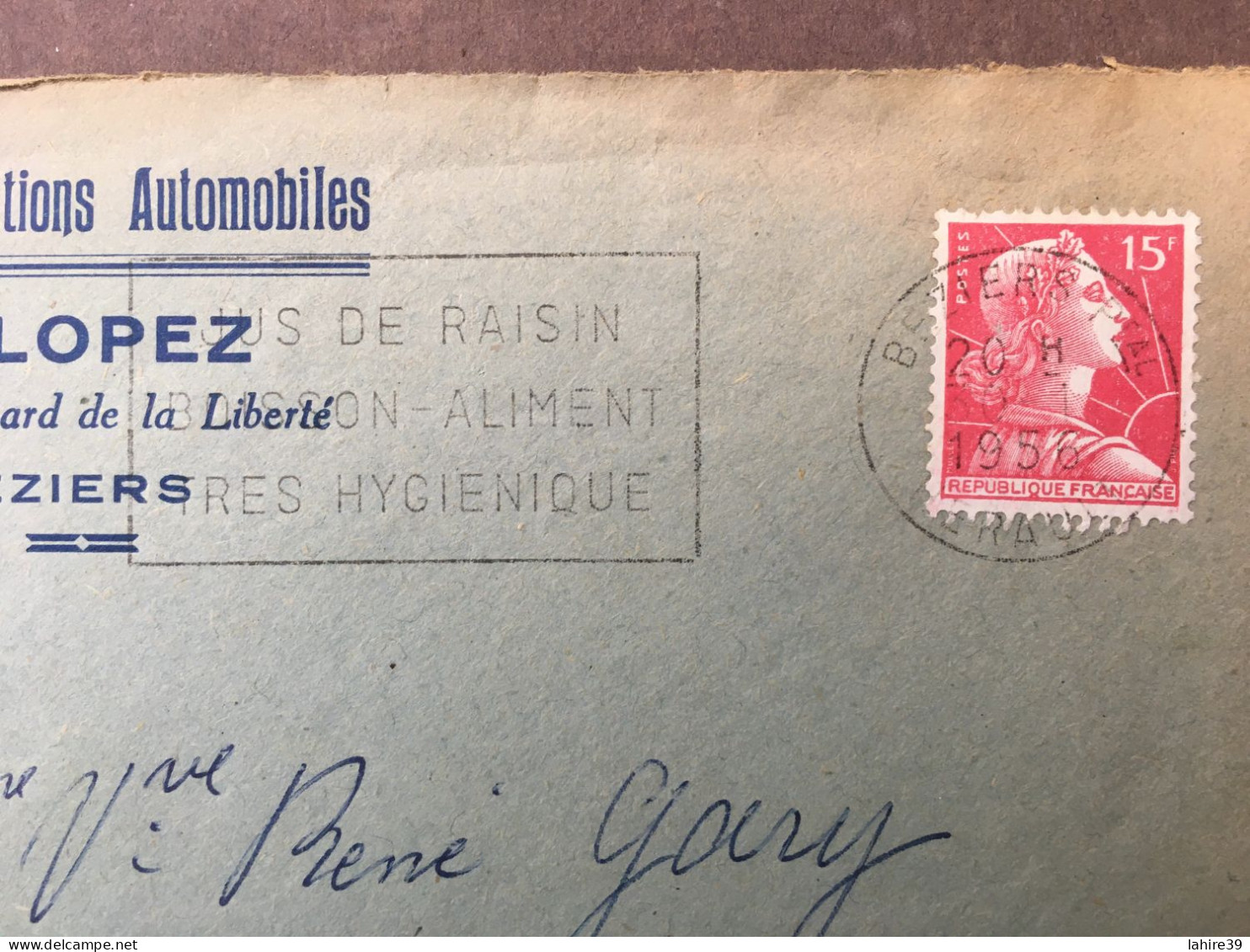 Enveloppe Publicitaire / E.Lopez / Réparations Automobiles / Béziers / 1956 - 1950 - ...