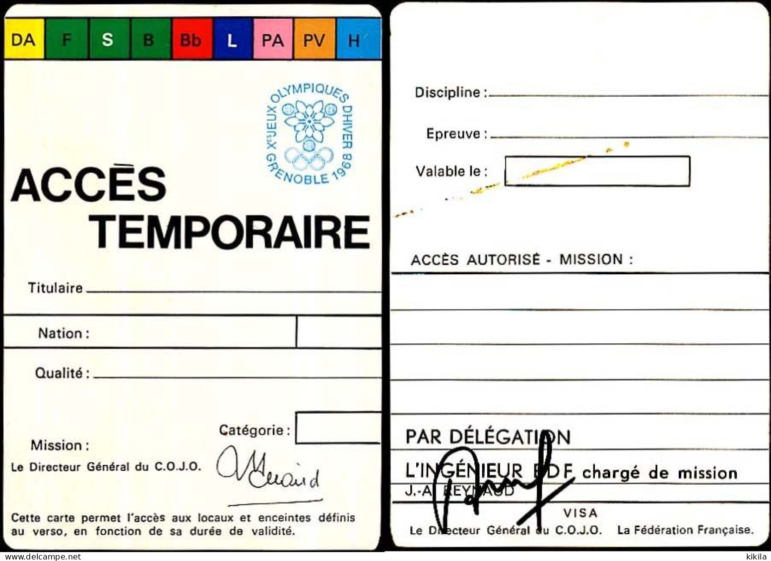 Billet Carte "Accès Temporaire" Aux Sites Des X° Jeux Olympiques D'hiver Grenoble De 1968  Olympic Games Winter 68 - Sonstige & Ohne Zuordnung