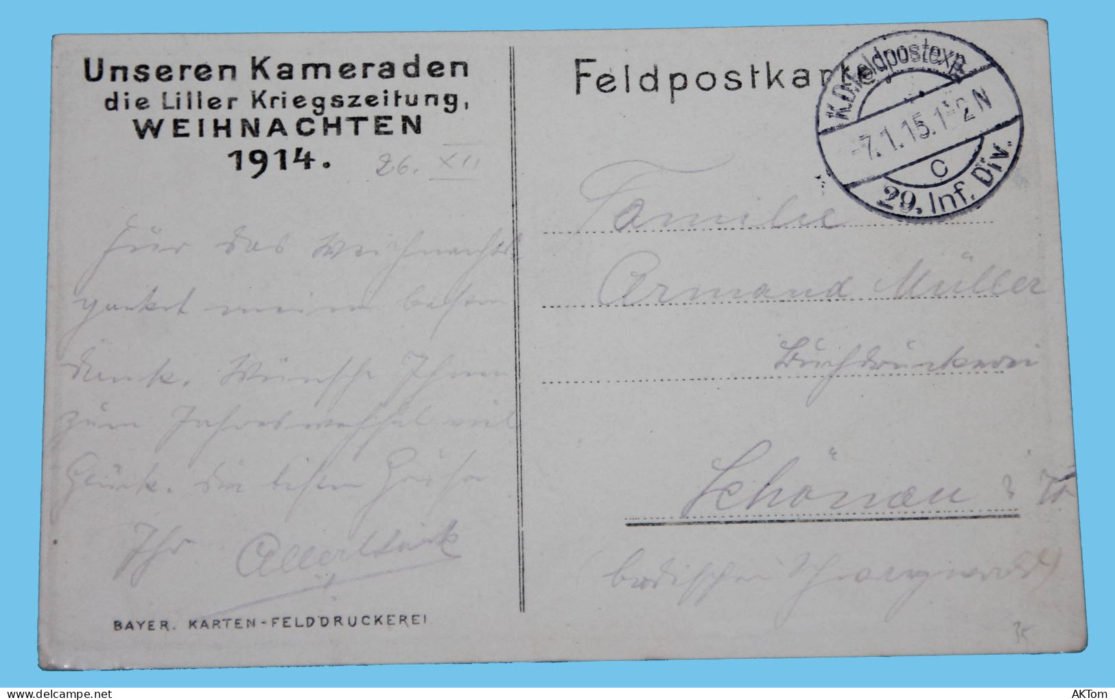 Unseren Kameraden... Feldpost Lille Weichnachten 1914 - Altri & Non Classificati