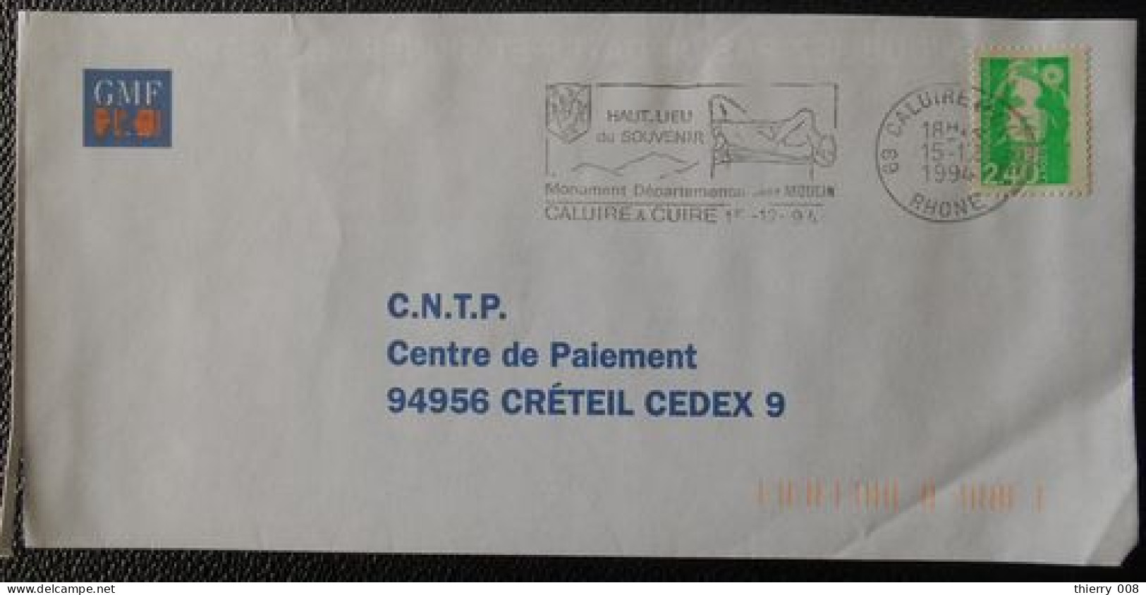 C046 Flamme Oblitération Caluire Et Cuire 69 Rhône Haut Lieu Du Souvenir Monument Départemental J. Moulin 15 12 94 - Mechanical Postmarks (Advertisement)