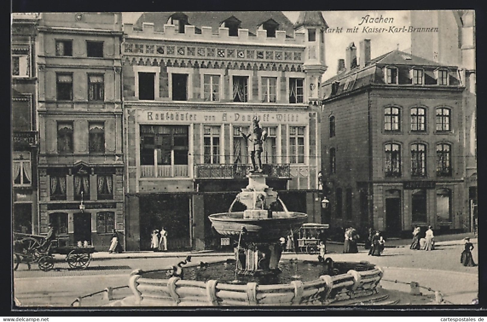 AK Aachen, Markt Mit Kaiser-Karl-Brunnen Und Geschäftsfassaden  - Aachen