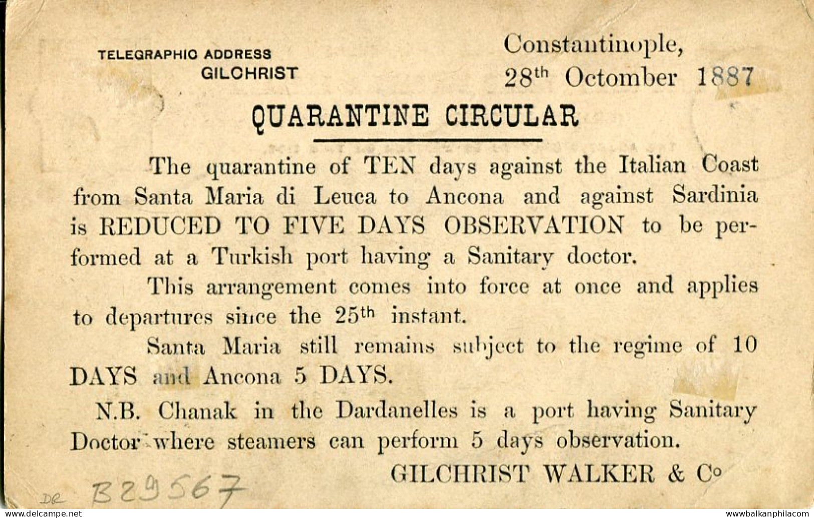 1887 British Levant Quarantine 1c Postal Card - British Levant