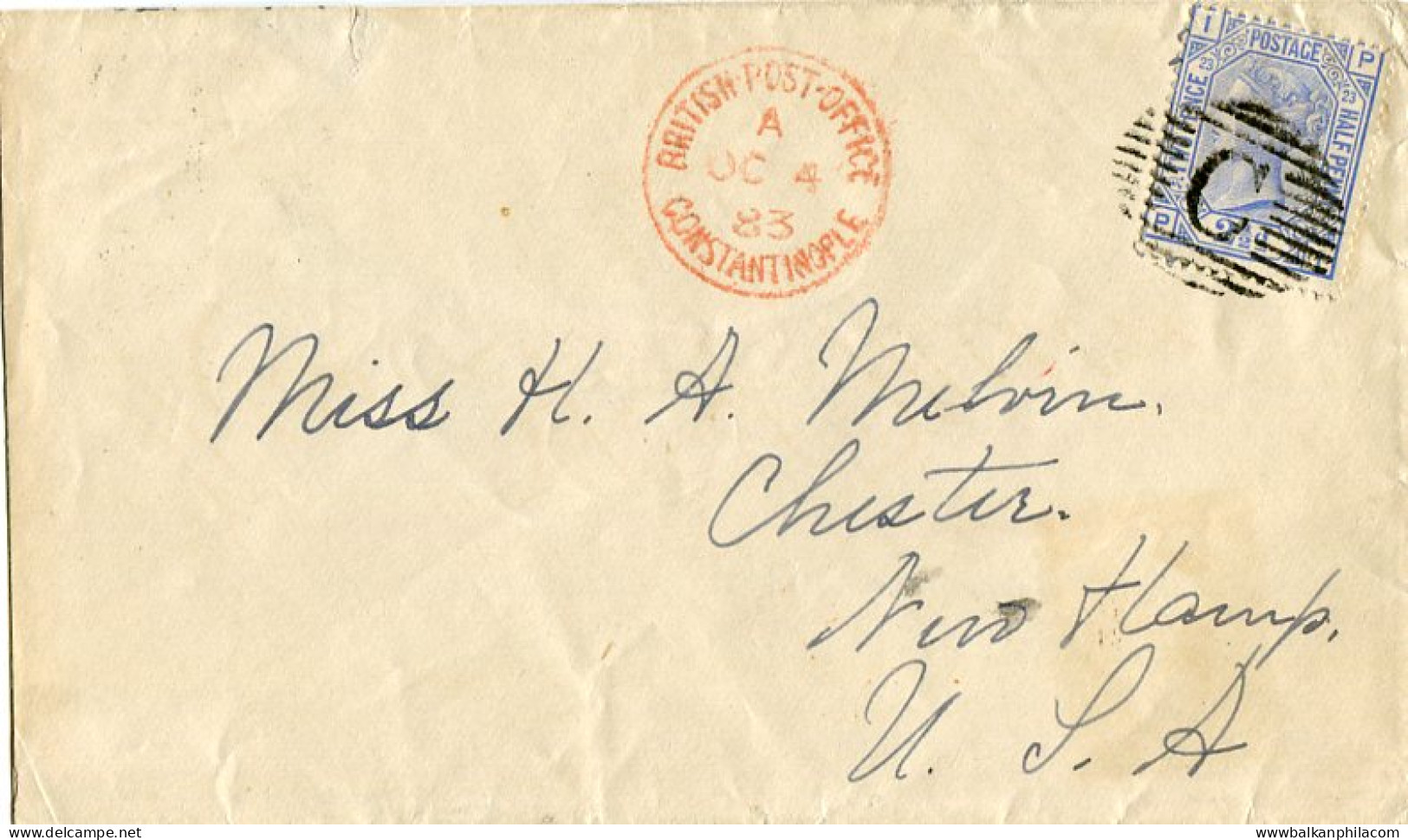 1883 British Levant Cover To Chester Wisconsin - Levante Británica