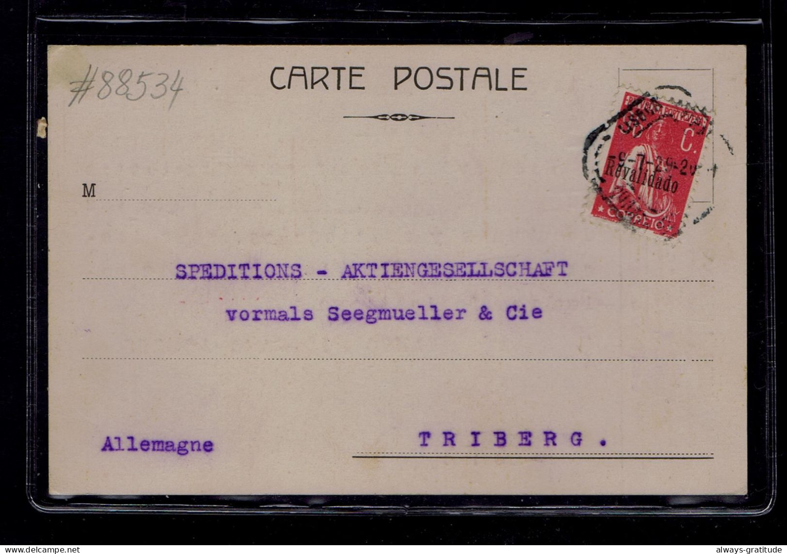 #88534 PORTUGAL Ceres Revalidado 96C. Red (issue March 1929 Till 15 April 1931) Mailed Triberg -DE - Autres & Non Classés