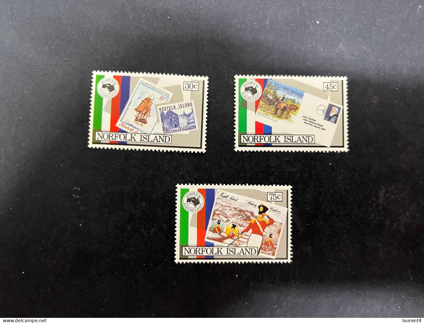 2-5-2024 (stamp) Norfolk Island = 3 Mint Stamps - AUSIPEX 84 - Ile Norfolk