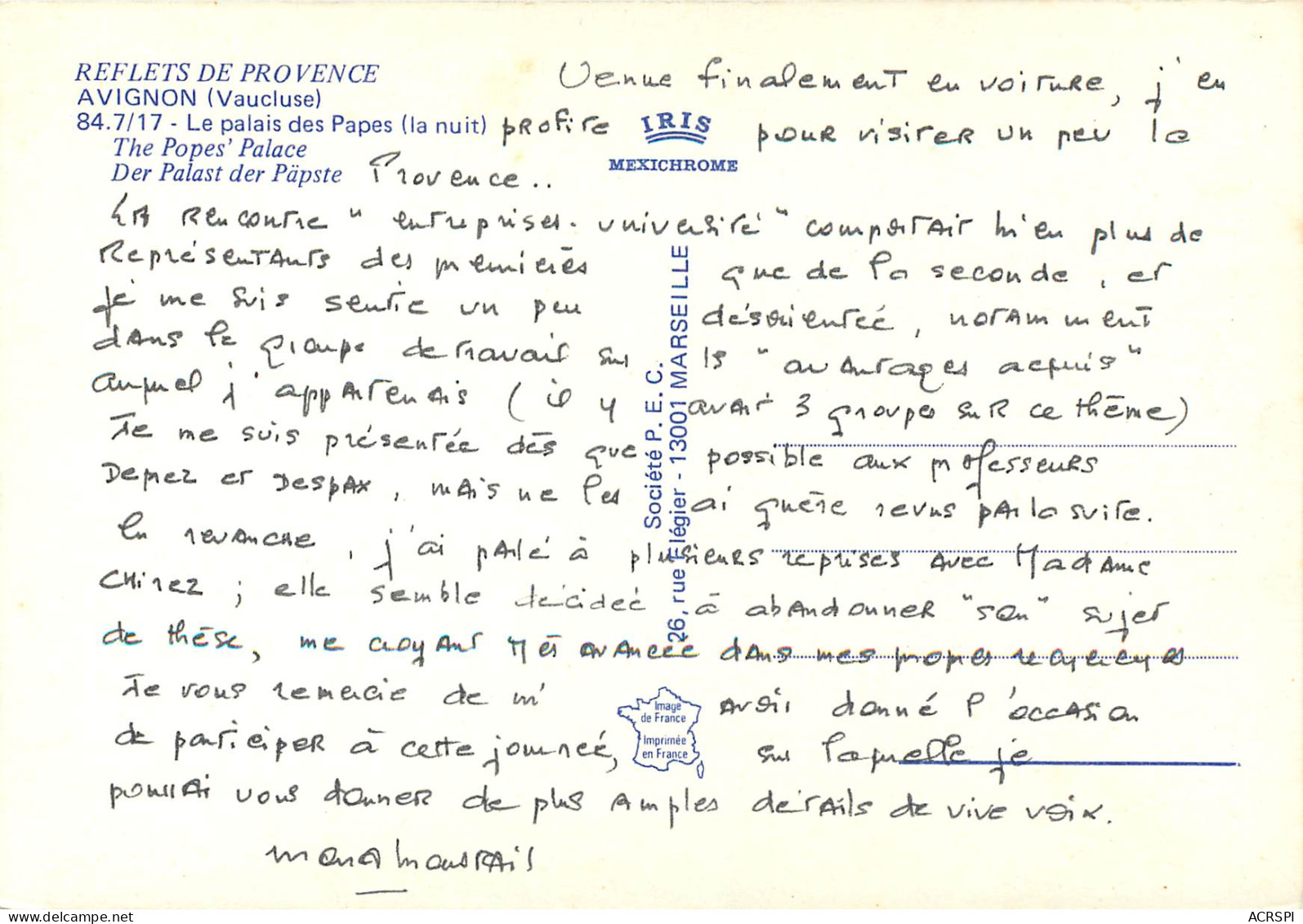 AVIGNON Palais Des Papes "la Nuit"5 (scan Recto Verso)MF2706 - Avignon (Palais & Pont)