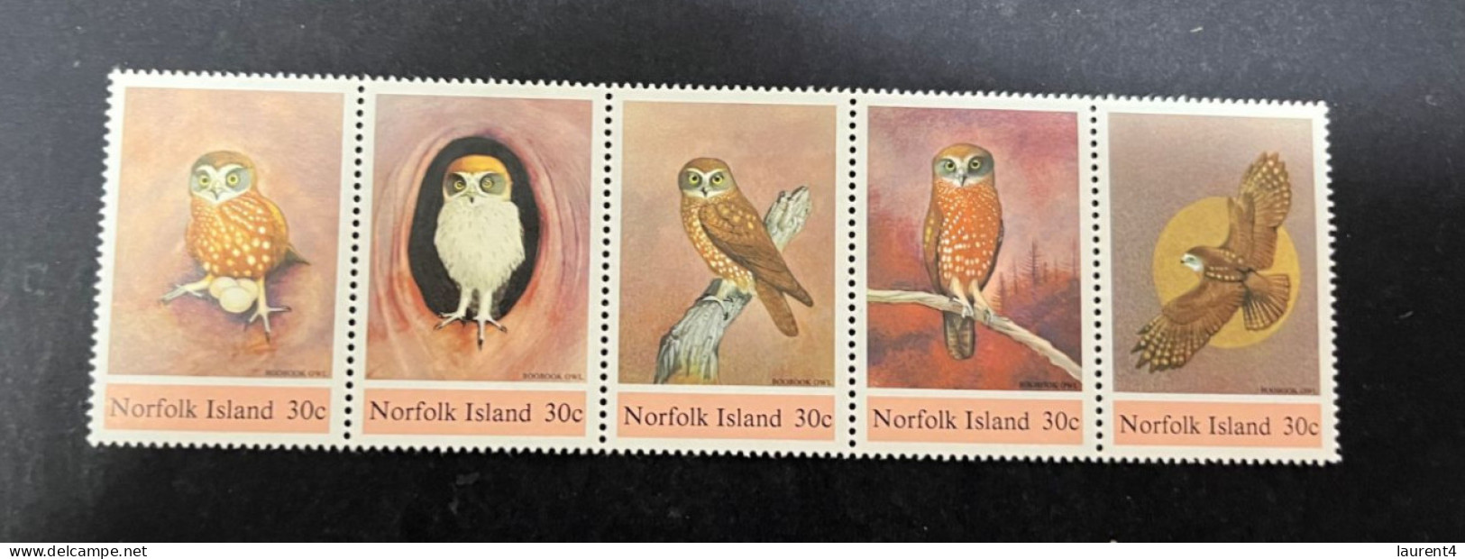 2-5-2024 (stamp) Norfolk Island = 5 Mint Stamps As A Strip - Owl / Chouettes - Norfolkinsel