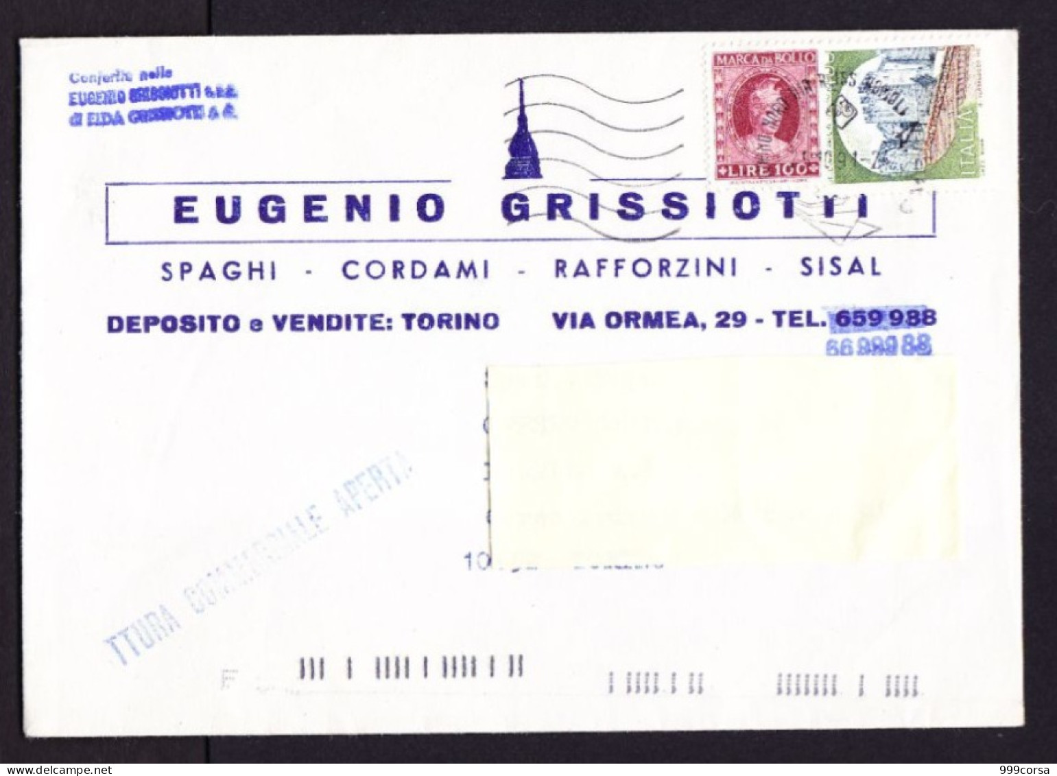 I-154-ITALIA, Storia Postale, Marca Da Bollo In Affrancatura Mista Con Castelli, Curiosità,1991 - Varietà E Curiosità