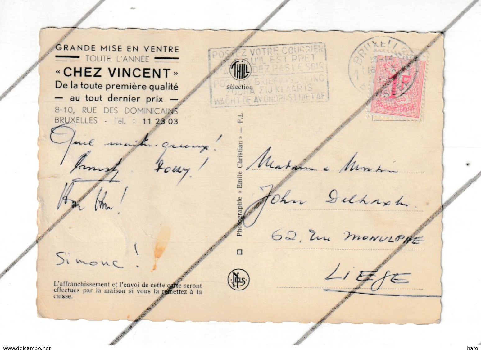 BRUXELLES - André  Maître-Queux Et Patron De " Chez Vincent " Restaurant, Cuisine, Gastronomie,... 1951 ( B375 ) - Hotel's & Restaurants