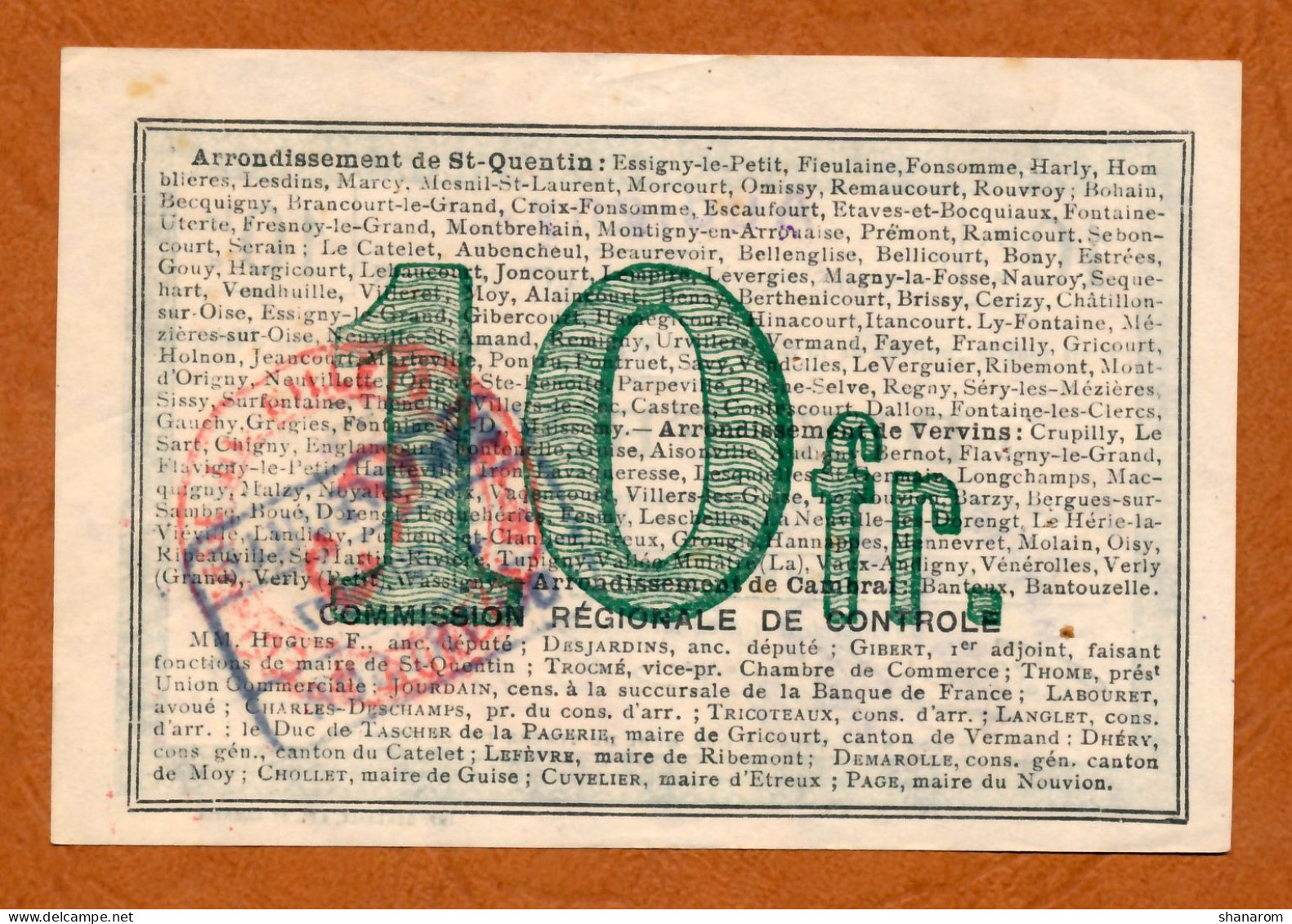 1914-1918 // AUDIGNY (Aisne 02) // SQG // Août 1916 // Bon De Dix Francs - Notgeld