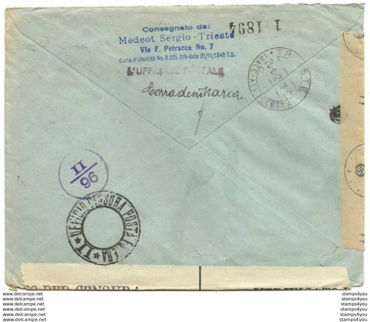 221 - 2 - Enveloppe Envoyée De Trieste à Hamnburg 1942 - Censure - Guerre Mondiale (Seconde)