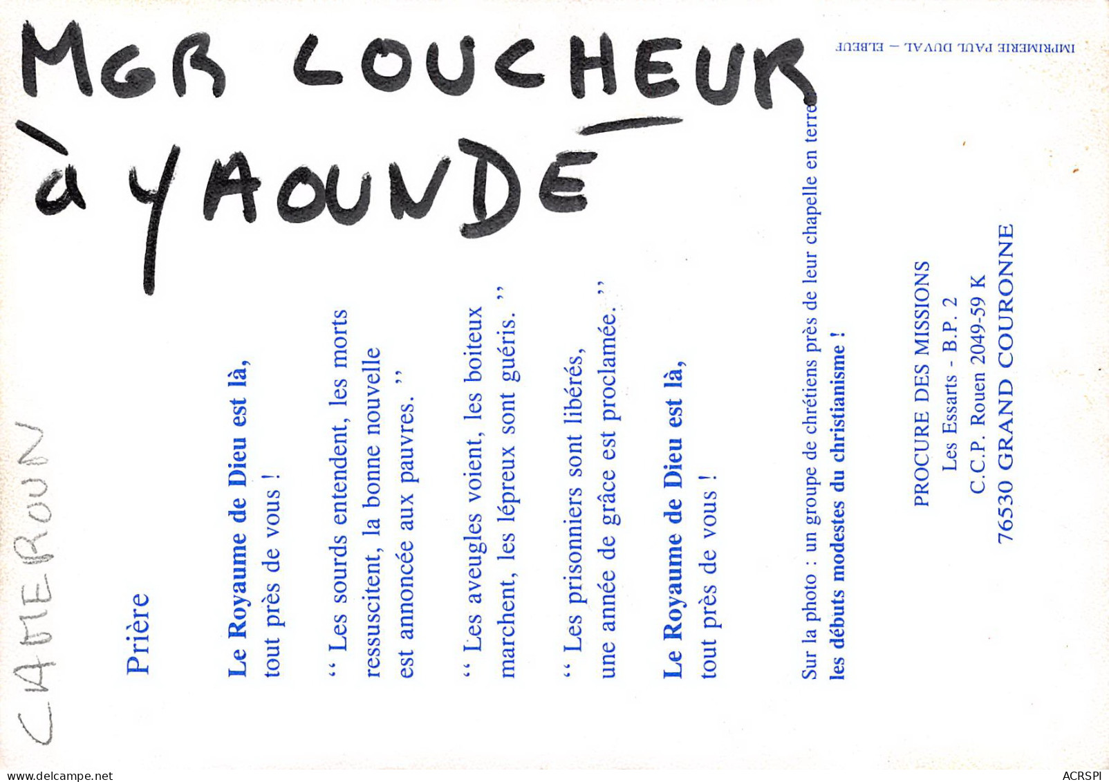 CAMEROUN Mgr Loucheur à YAOUNDE Carte Photo  26 (scan Recto Verso)MF2722TER - Cameroun