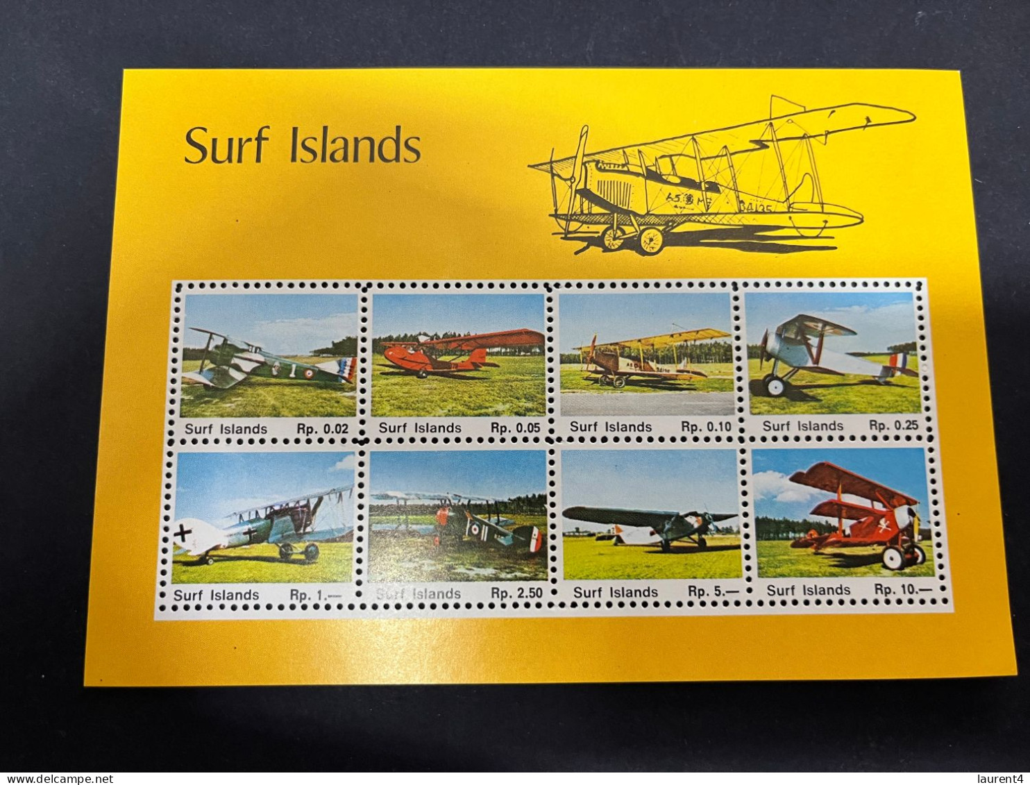 2-5-2024 (stamp) Cinderella - SURFS Island (Military Aviation) Bloc Of 10 Stamps (rupee Value) - Vliegtuigen