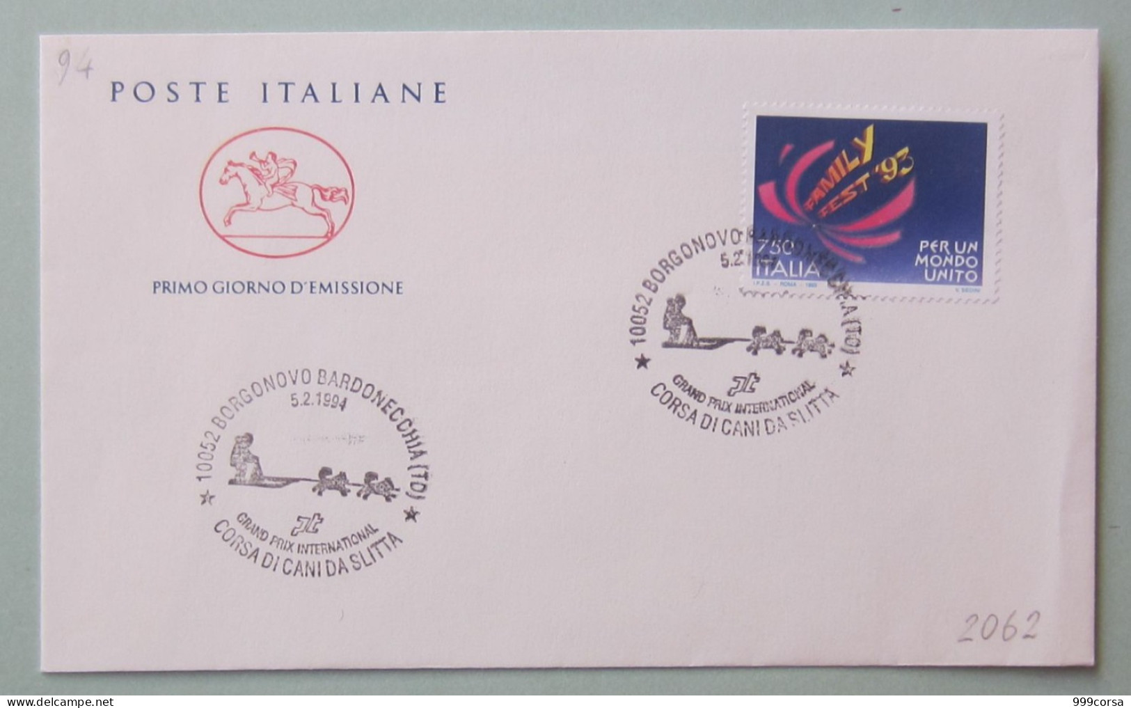 I-151-ITALIA, Corsa Cani Da Slitta, Sled Dog Race, Borgonovo Bardonecchia, Ann. Speciale  5-2-1994 - 1991-00: Marcophilie