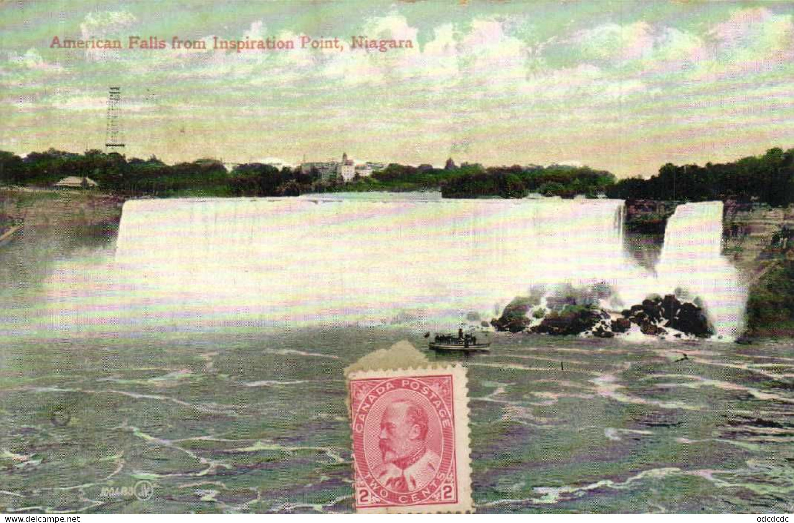 American Falls From Inspiration Poinr Niagara + Timbre 2Cent Canada RV - Niagara Falls