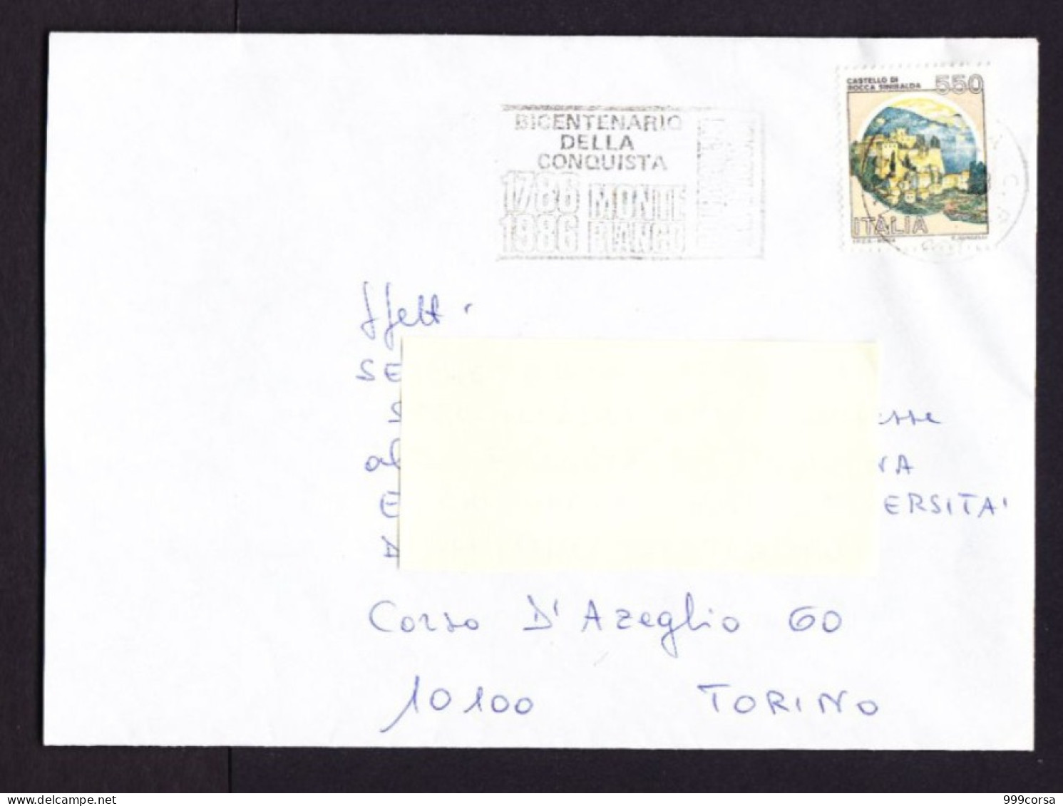 I-155-ITALIA, Storia Postale, Targhetta -1786-1986-Bicentenario Conquista Monte Bianco- - 1981-90: Marcophilie