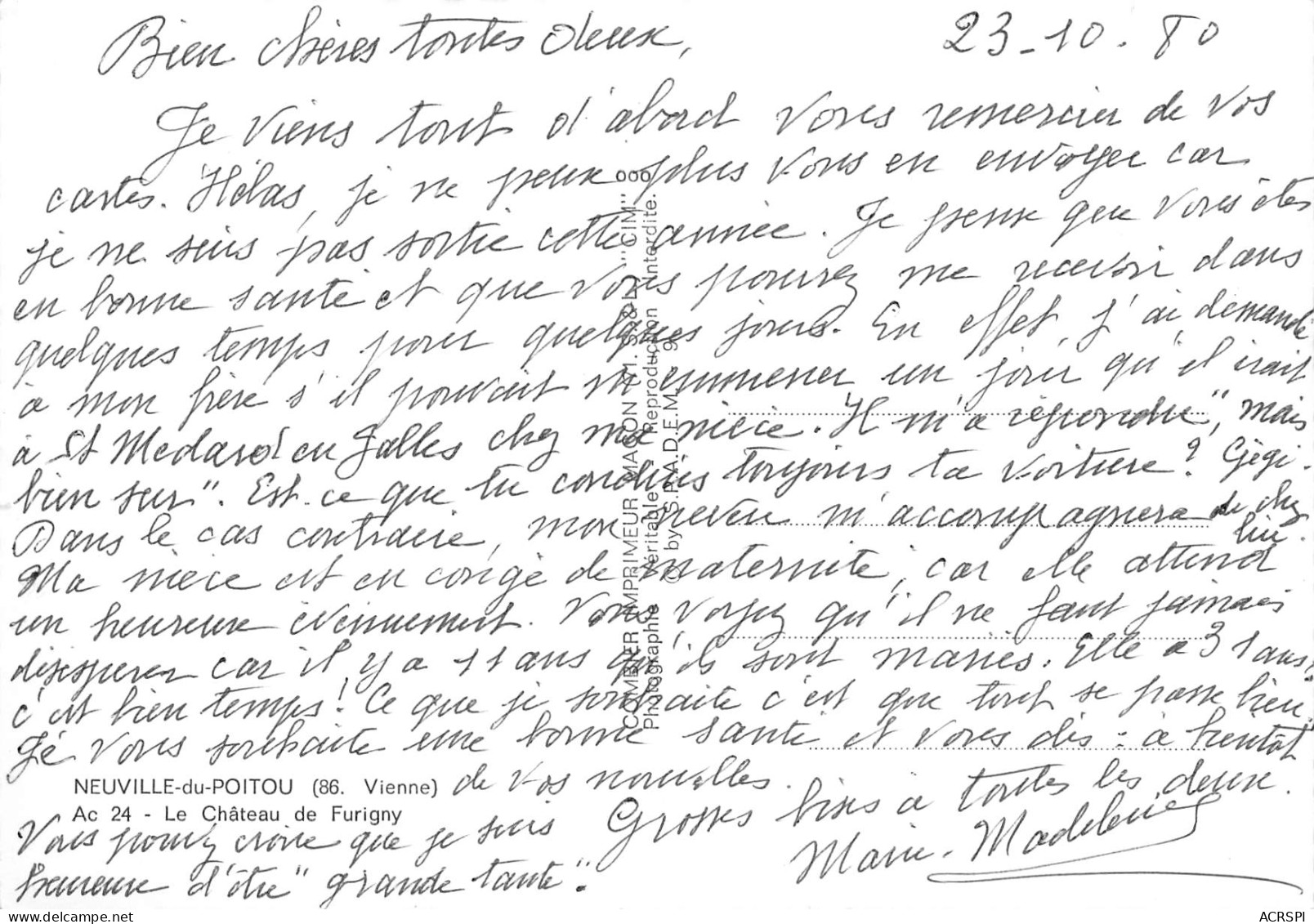 NEUVILLE DU POITOU Le Chateau De FURIGNY   17 (scan Recto Verso)MF2726TER - Neuville En Poitou