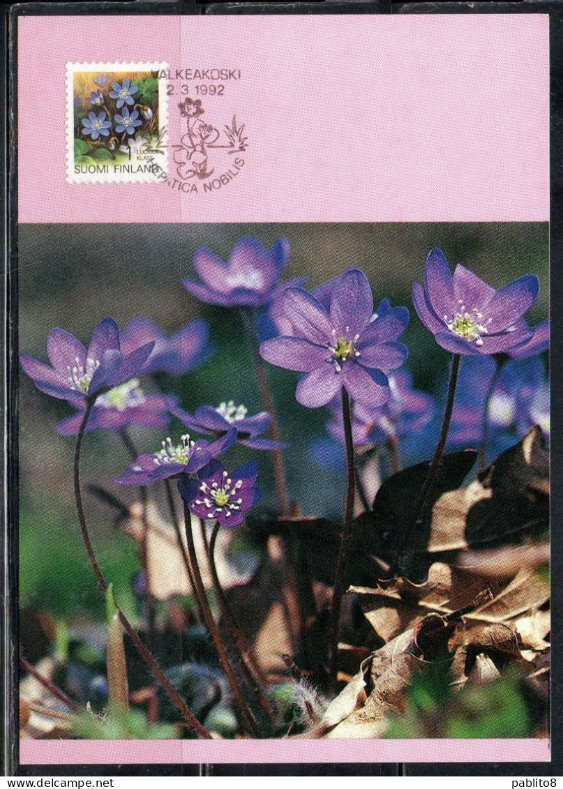 SUOMI FINLAND FINLANDIA FINLANDE 1990 1992 FLORA PROVINCIAL FLOWERS SELF ADESIVE FLOWER 1st MAXI MAXIMUM CARD - Cartes-maximum (CM)