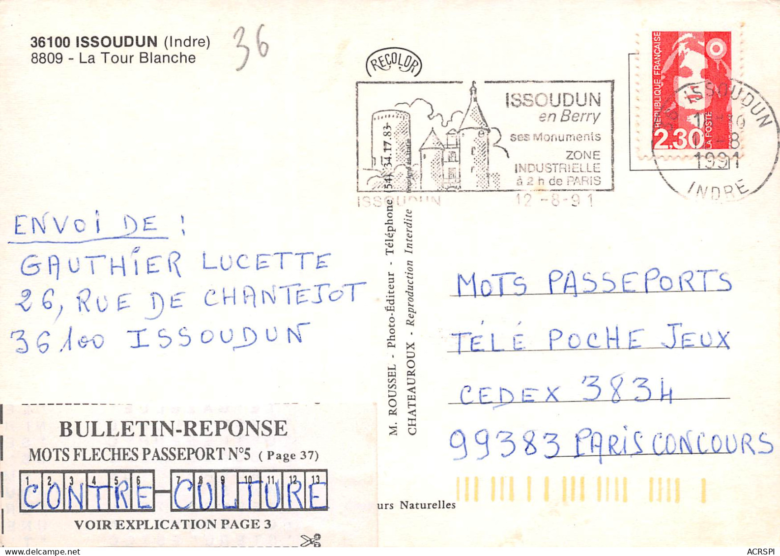 ISSOUDUN  La Tour Blanche  16 (scan Recto Verso)MF2726VIC - Issoudun