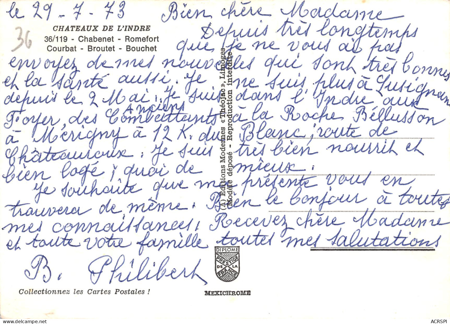 Chateaux Chabenet Romefort Courbat Broutet Bouchet  13 (scan Recto Verso)MF2728BIS - La Chatre