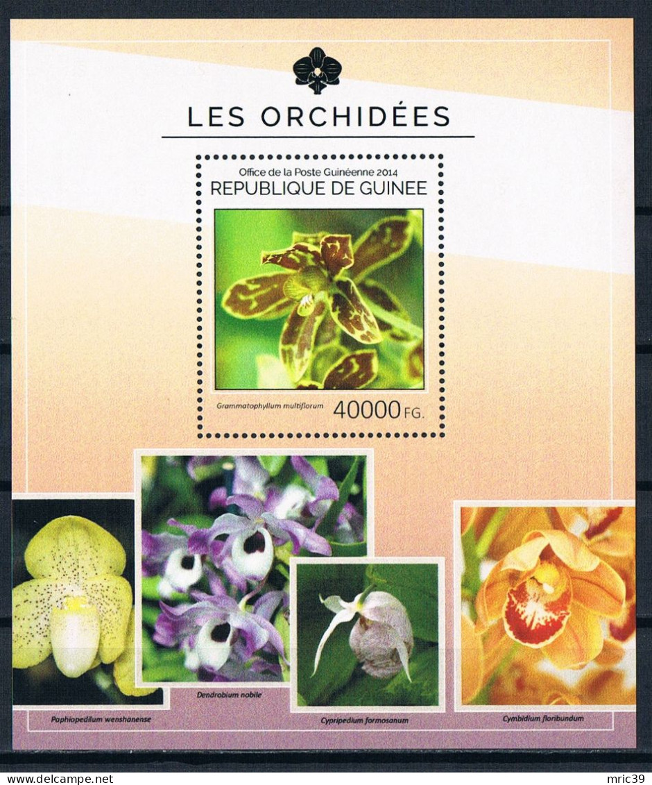 Bloc Sheet  Fleurs Orchidées Flowers Orchids  Neuf  MNH **   Guinee Guinea 2014 - Orquideas