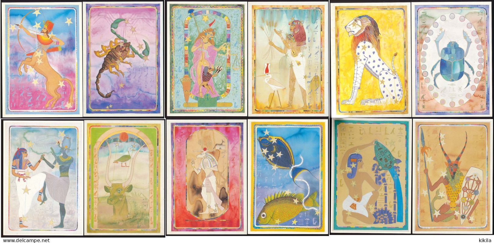 12 CPSM / CPM 10.5 X 15 Les 12 Signes Du Zodiaque Astrologie Horoscope EGYPTE Illustrateur KANTARO 1992 - Astrologia