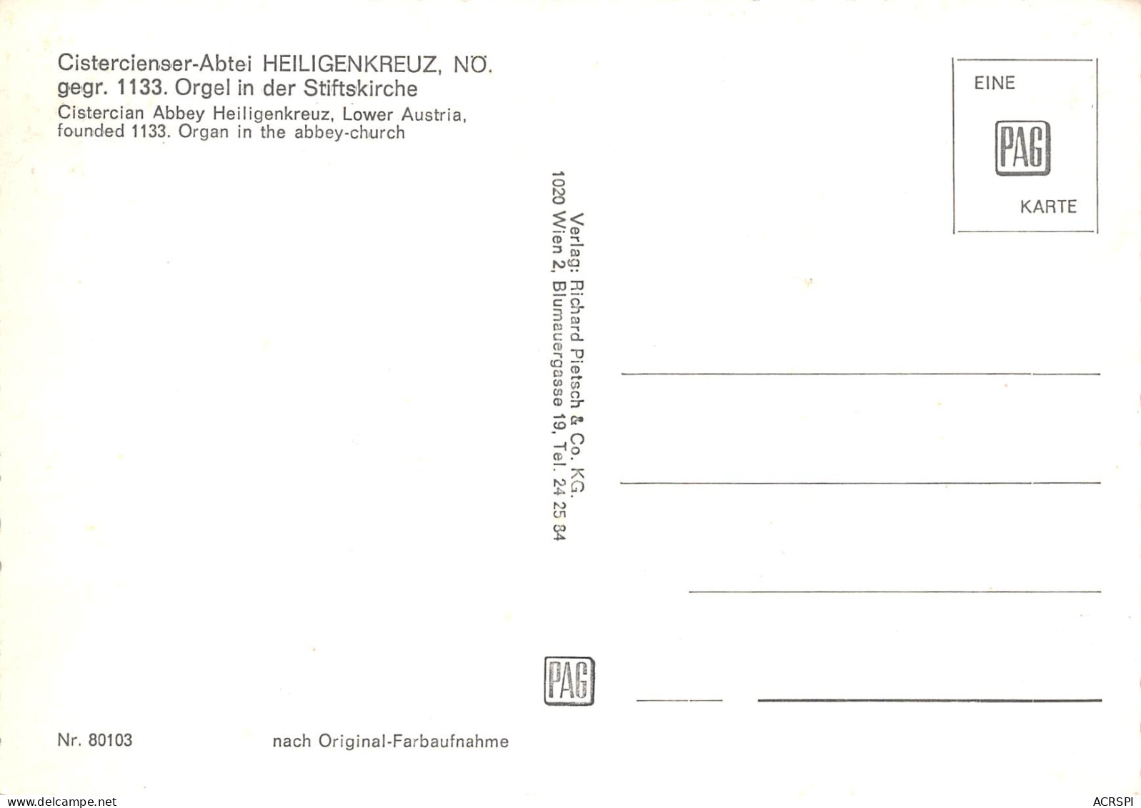 Autriche ORGEL Der Stiftskirche HEILIGENKREUZ NO  ORGUE  26 (scan Recto Verso)MF2728VIC - Sonstige & Ohne Zuordnung