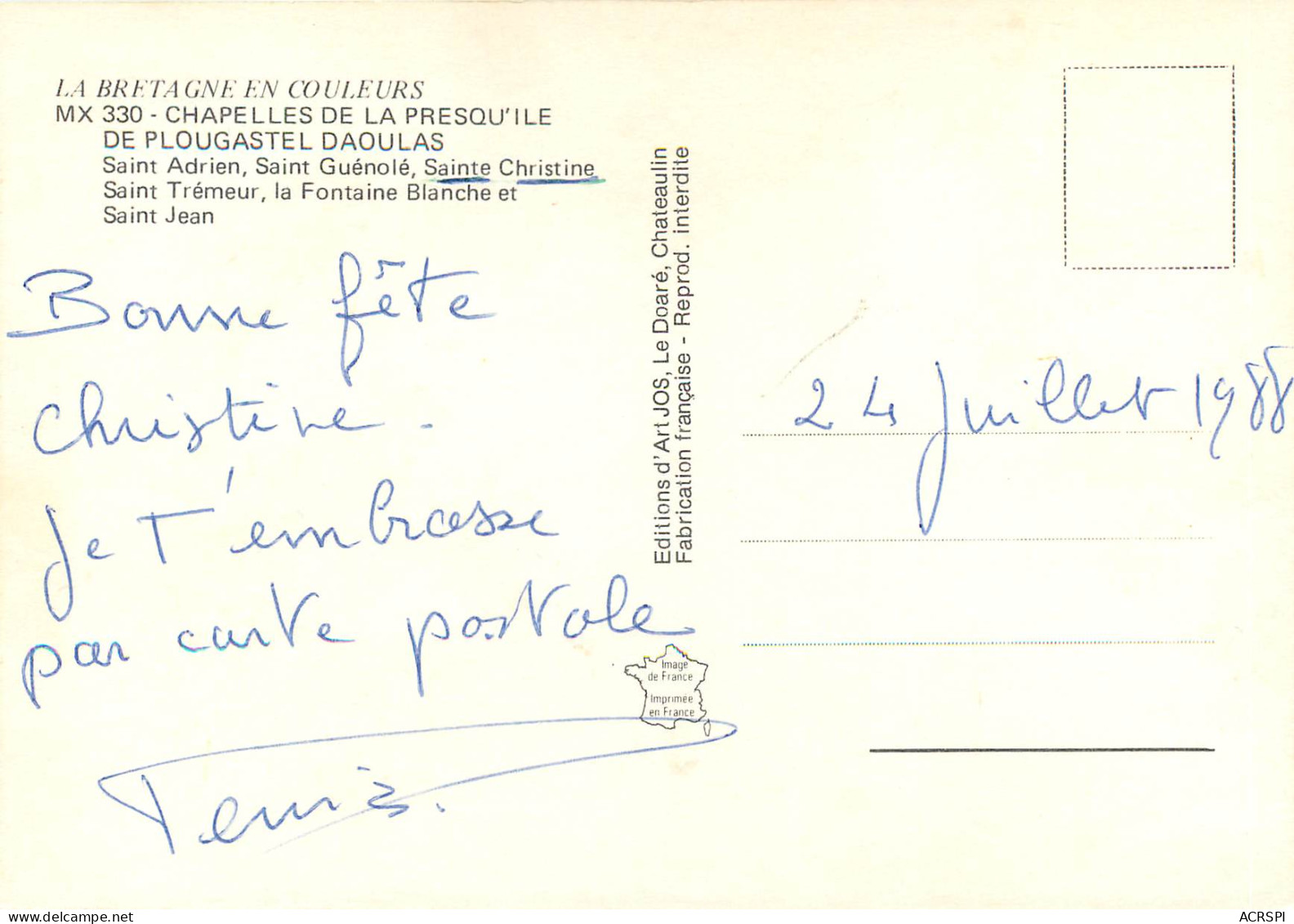 CHAPELLES DE LA PRESQU ILE DE PLOUGASTEL DAOULAS Saint Adrien 14(scan Recto Verso)MF2730 - Plougastel-Daoulas