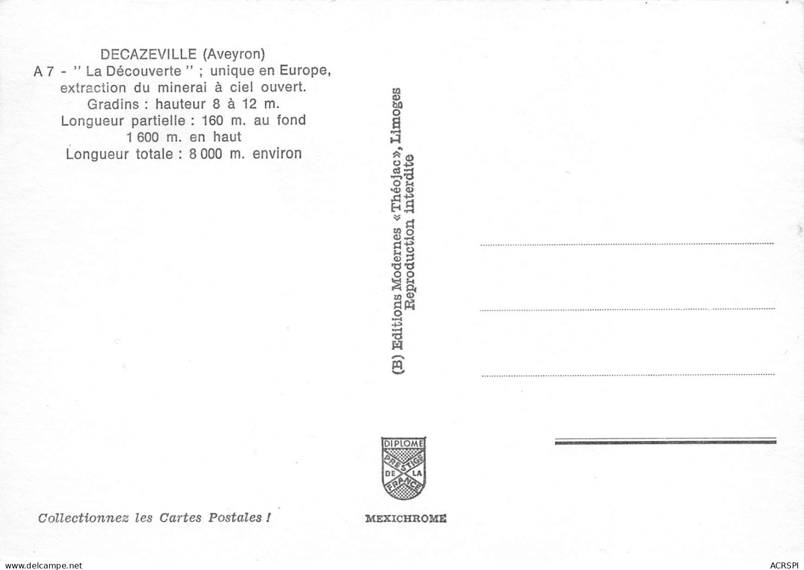12 DECAZEVILLE  La Découverte Mine à Ciel Ouvert Aveyron   2 (scan Recto Verso)MF2730TER - Decazeville