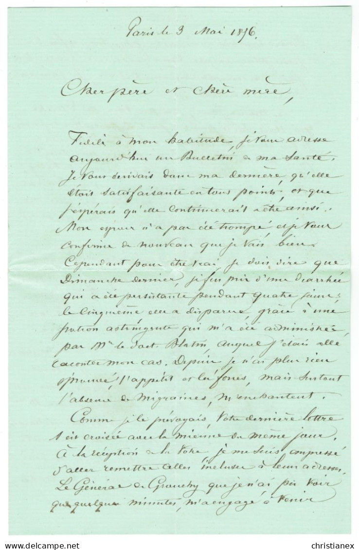 YT N°14 A Empire 20c Bleu Sur LAC De Paris à St Pourçain 3-5-1856 - 1853-1860 Napoleone III