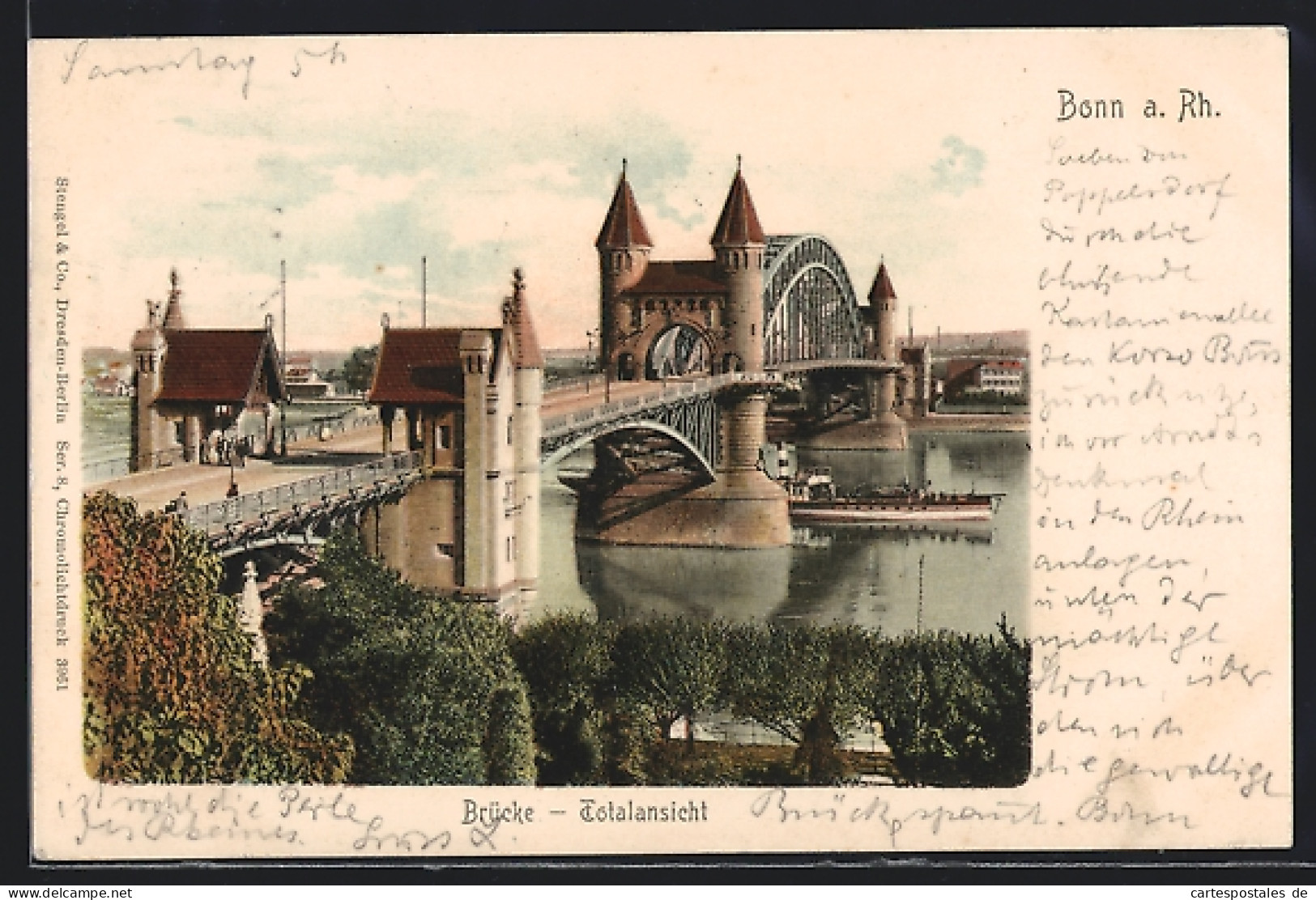AK Bonn A. Rh., Brücke Mit Passierendem Dampfer  - Bonn