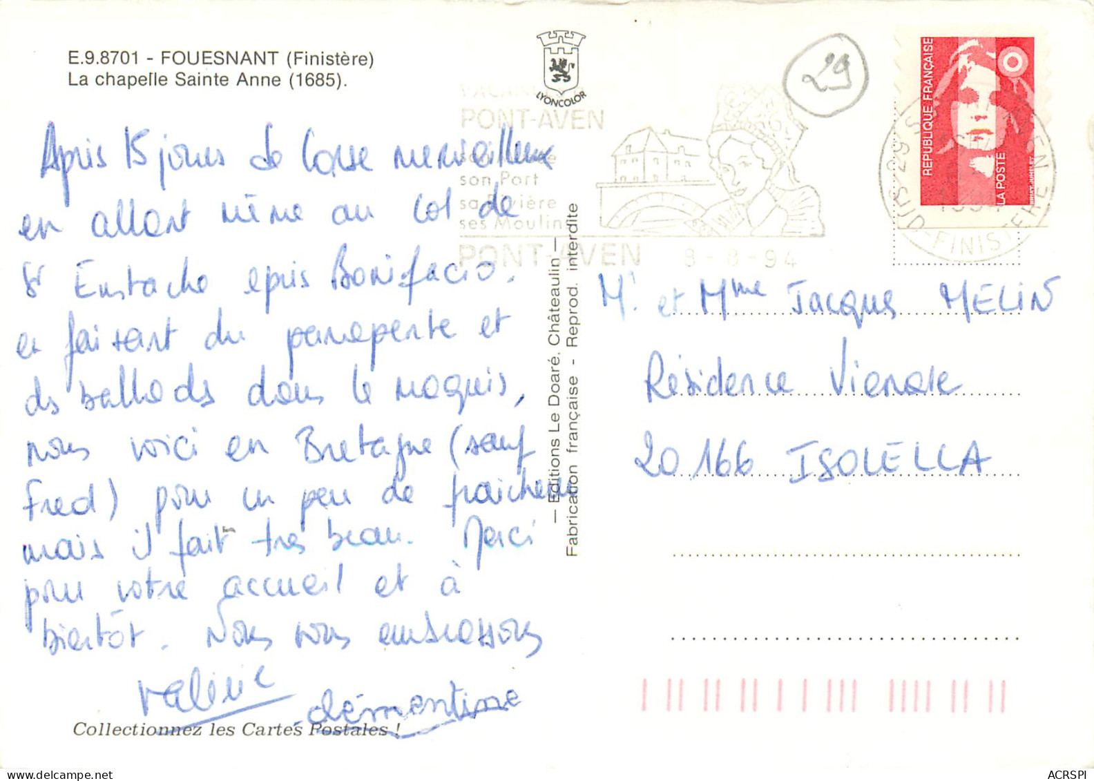 FOUESNANT La Chapelle Sainte Anne 6(scan Recto Verso)MF2732 - Fouesnant