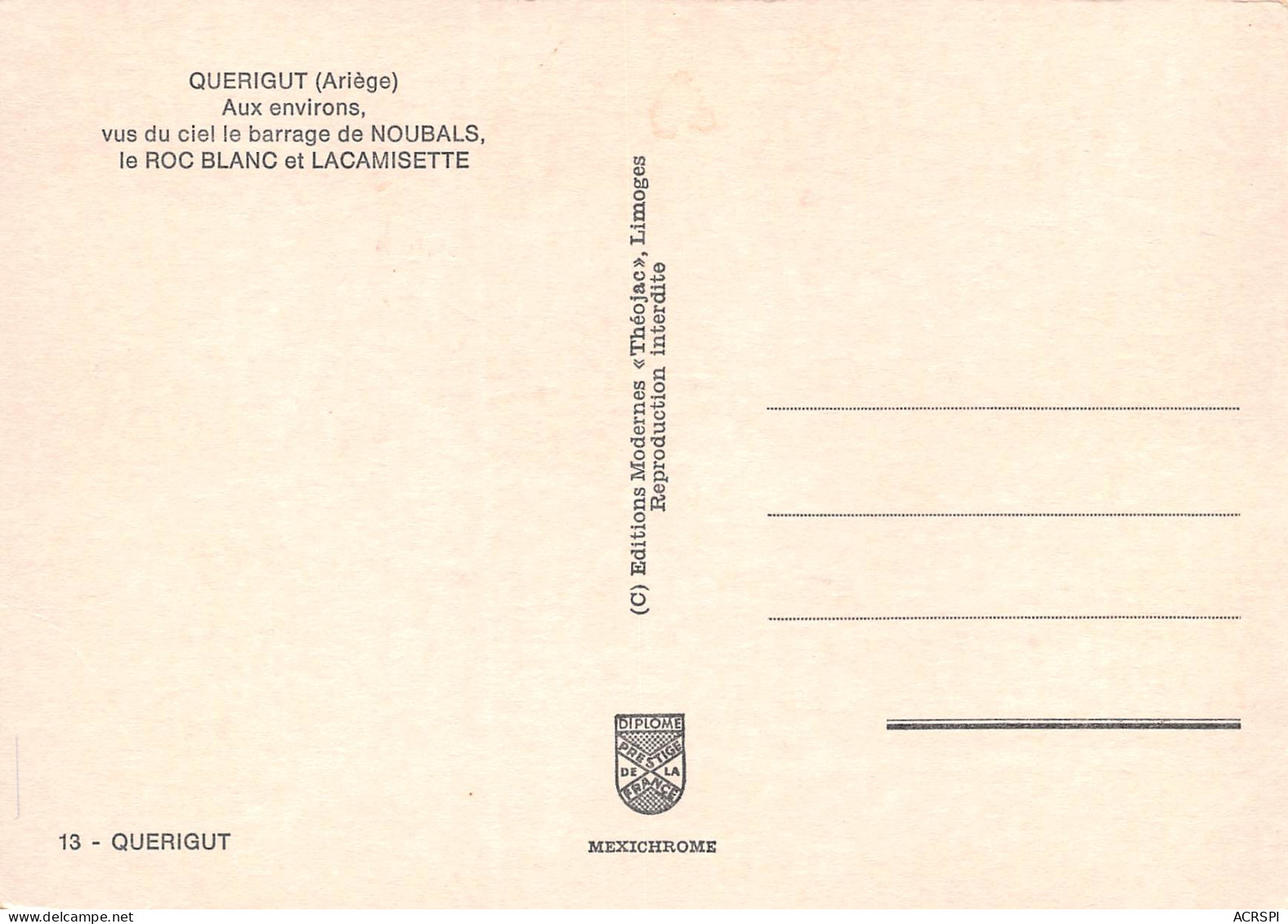 QUERIGUT Barrage De NOUBALS Roc Blanc Et Lacamisette 31 (scan Recto Verso)MF2732BIS - Saint Girons