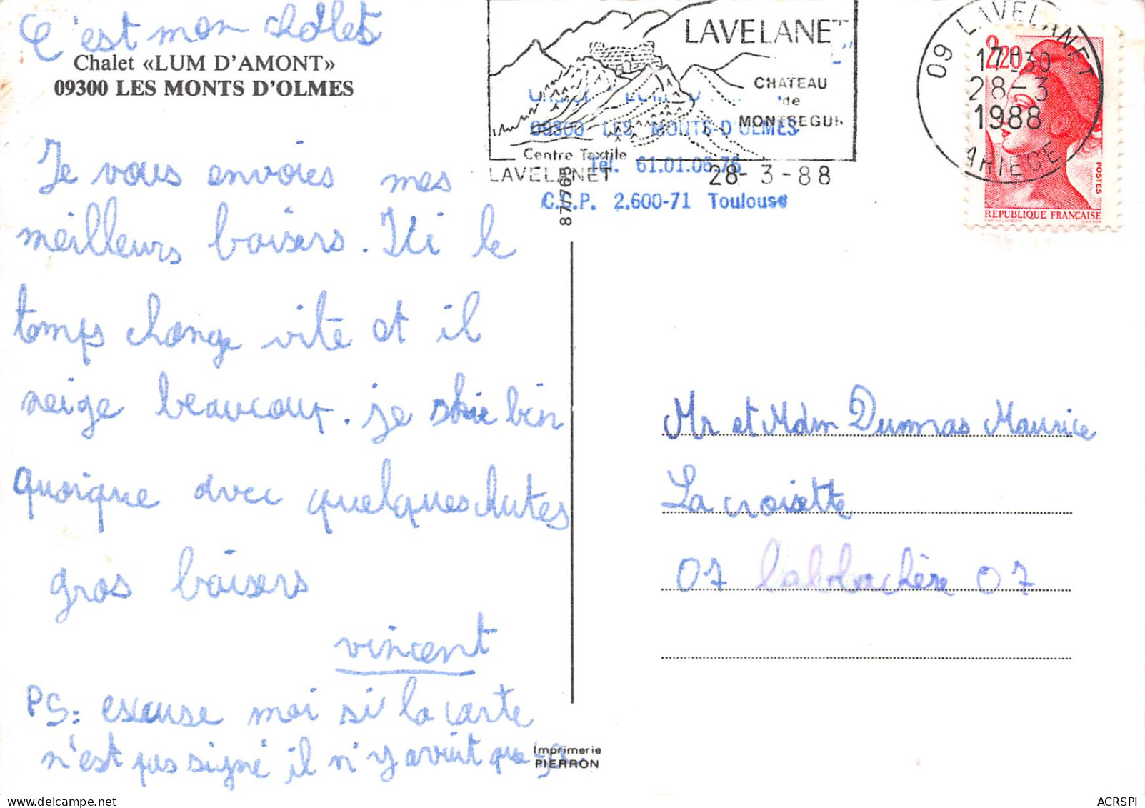 09 LES MONTS D' OLMES Chalet Lum D' Amont 15 (scan Recto Verso)MF2732TER - Sonstige & Ohne Zuordnung